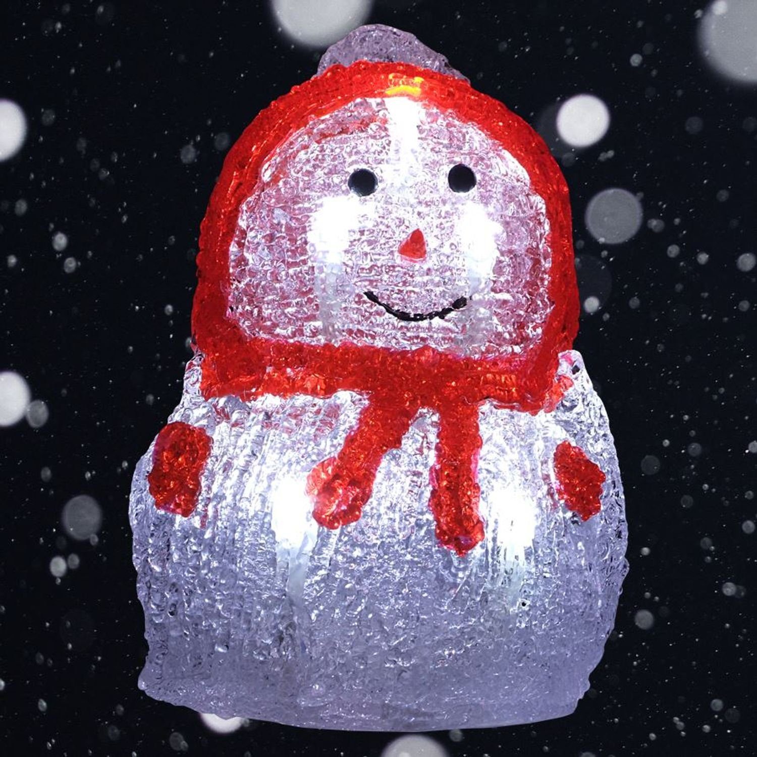 LED-Acryl-Schneemann Dekofigur Winterdeko Weihnachtsfigur Weihnachtsdeko BURI rot 16x11cm