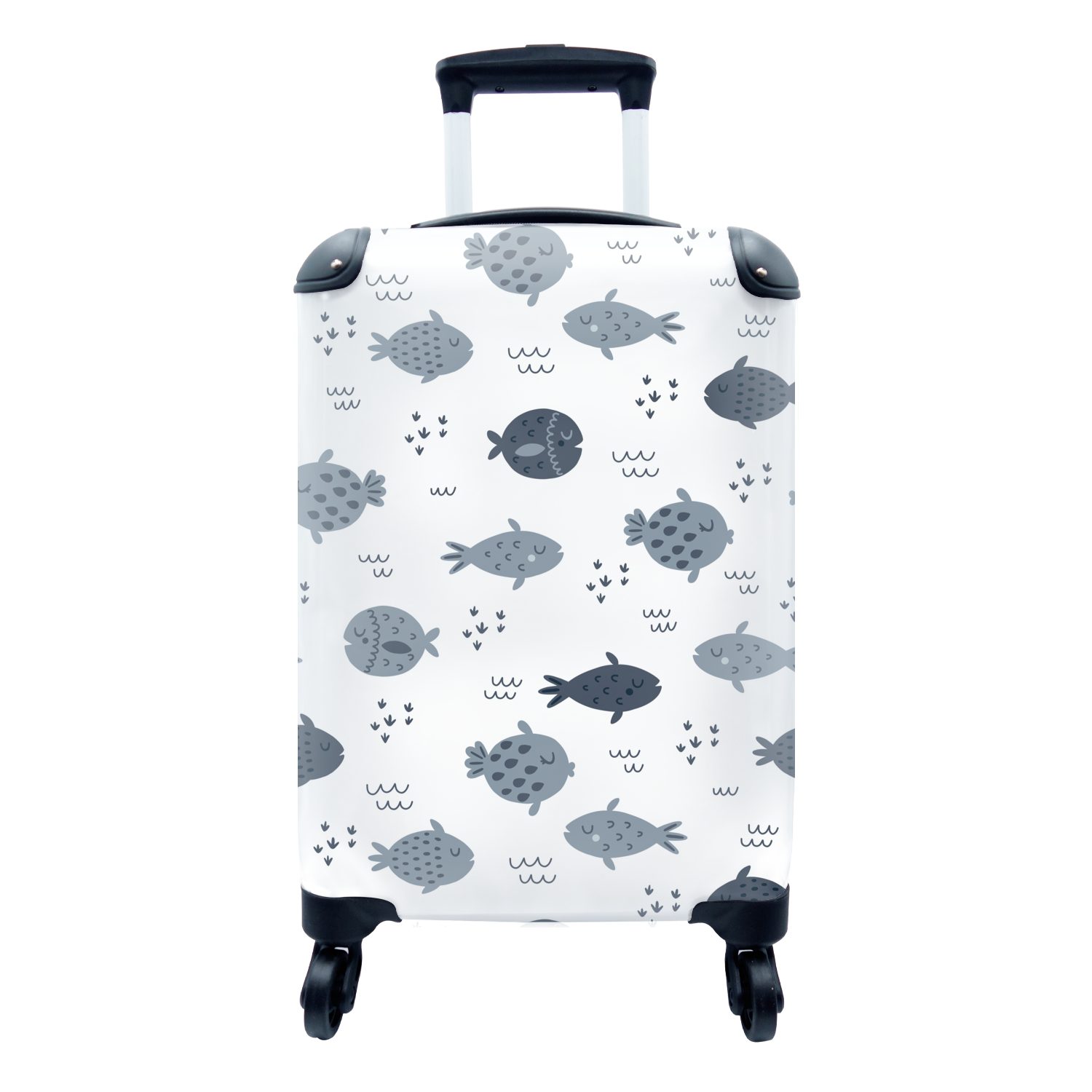 MuchoWow Handgepäckkoffer 4 Muster Jungen mit Reisekoffer Rollen, für Reisetasche - Fische Ferien, - Trolley, - Handgepäck rollen, Kinder