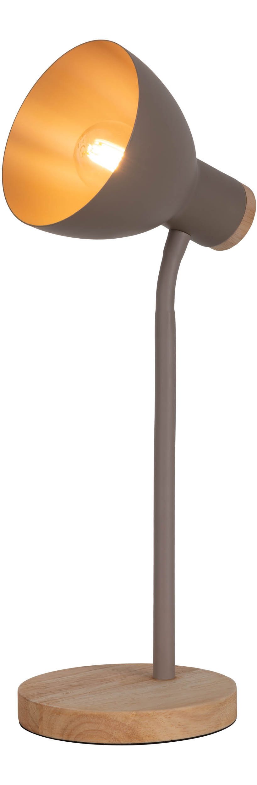 näve Schreibtischlampe Marie, ohne Leuchtmittel, Fuß und Schirm z.T. aus Holz, Schirm flexibel beweglich, E14