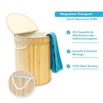 Karat Wäschekorb Wäschesammler mit Griffen, In zwei Formen erhältlich, 100% Bambus