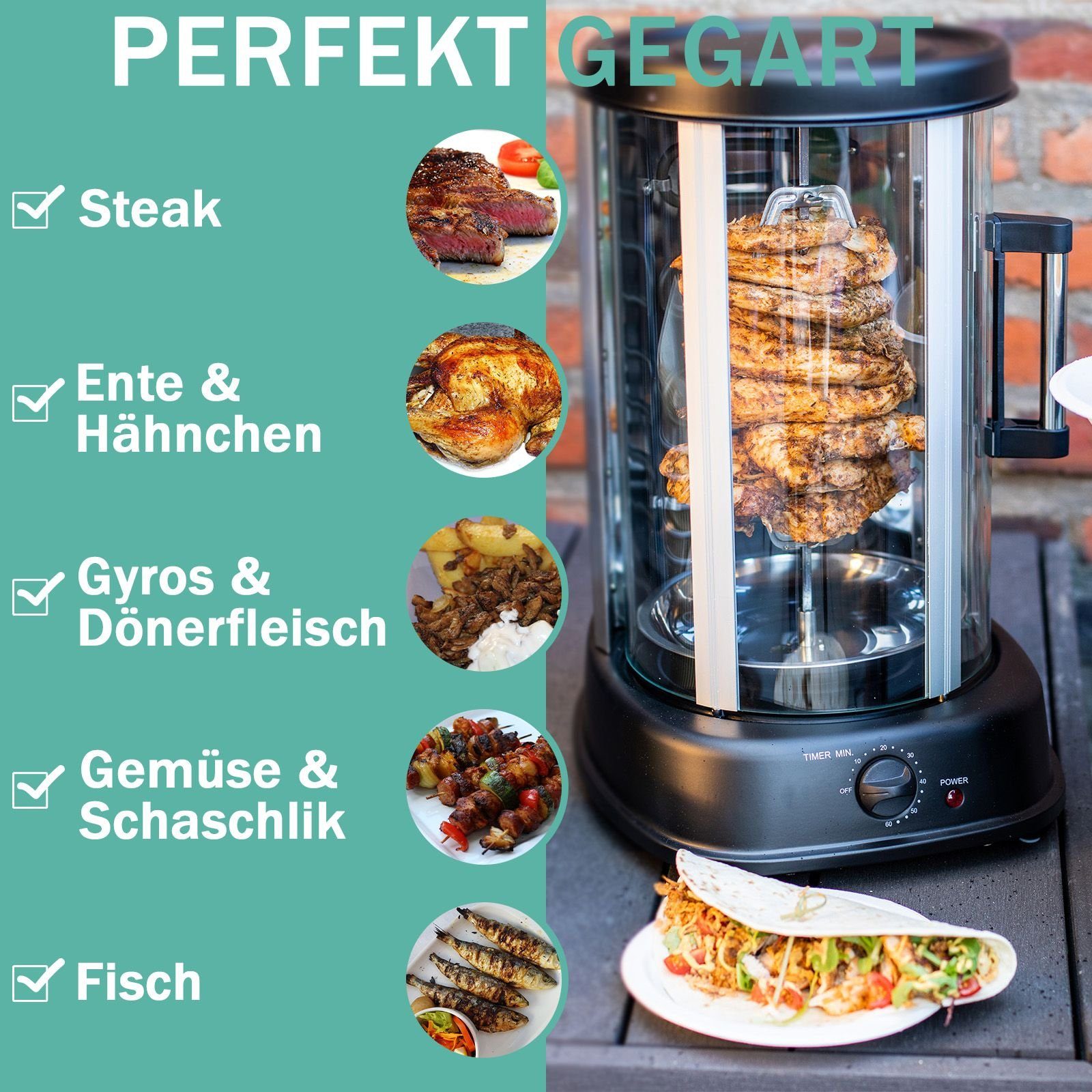 Dönergrill 3000W, LPG -Kebap Grill 220V, Rotisserie
