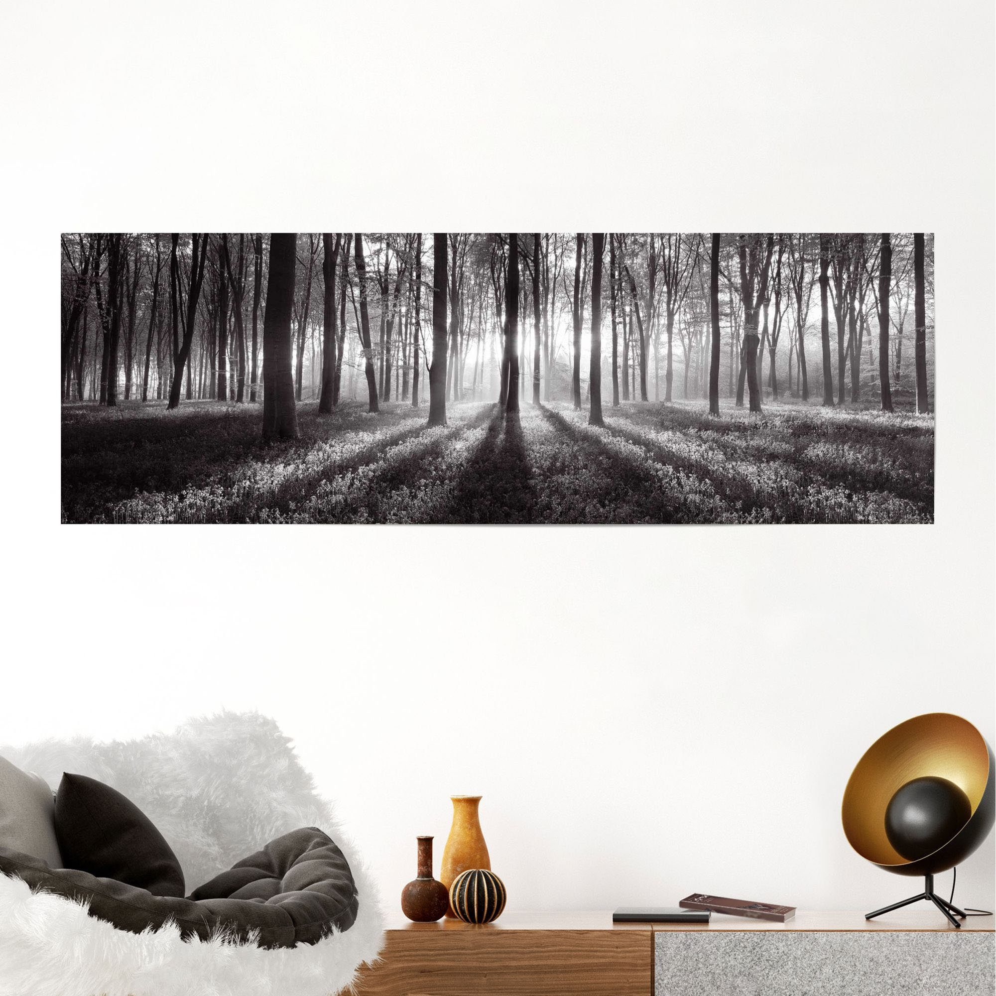 Reinders! Poster Sonnenaufgang im Wald Schwarz-Weiß, St) (1