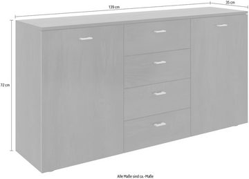 borchardt Möbel Sideboard Scala, Breite 139 cm, höhenverstellbare Einlegeböden, kleine Griffe