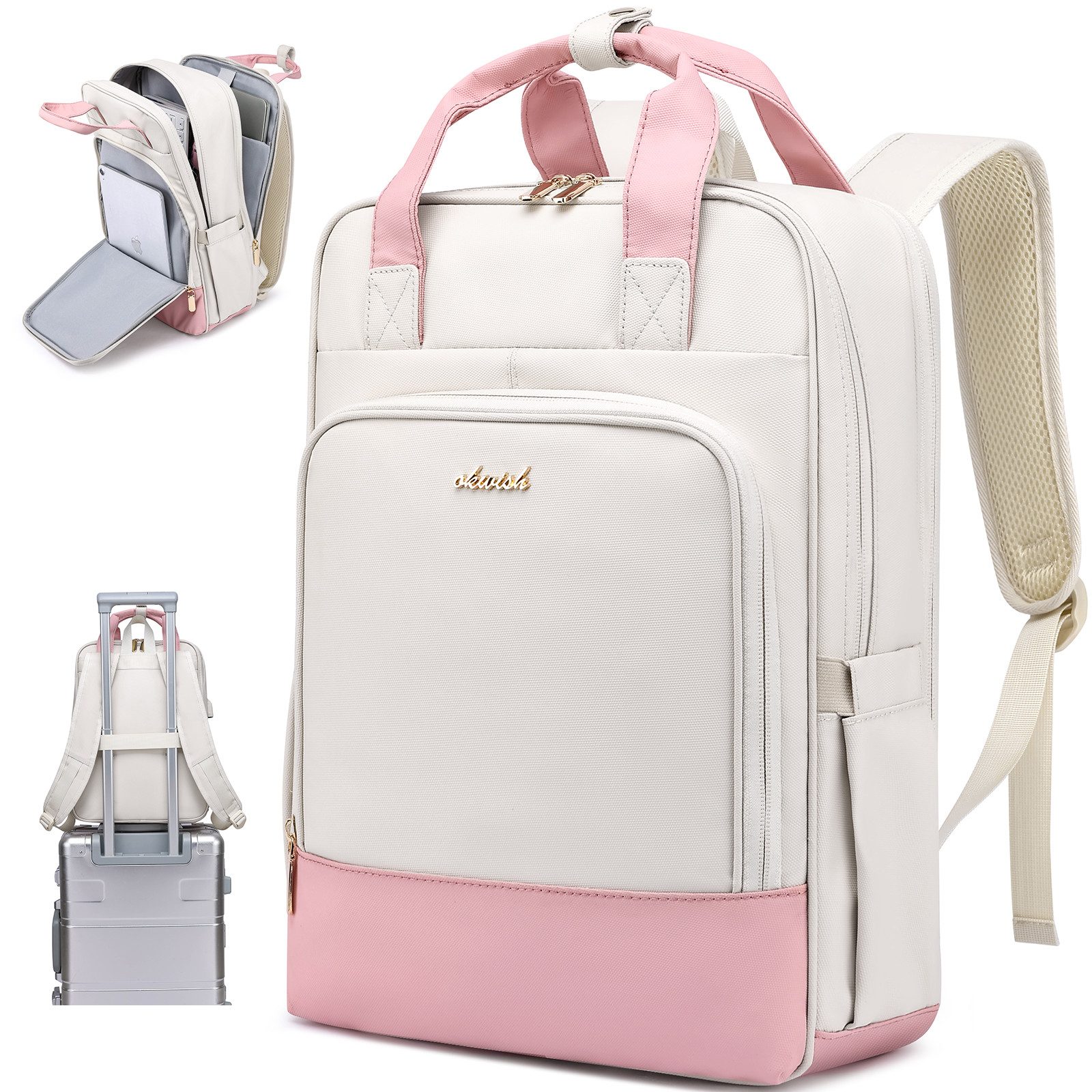 REDOM Laptoprucksack Laptop Rucksack 15,6 Zoll Schulrucksack Wasserbeständig (Reiserucksack mit USB Ladeanschluss, 1-tlg., Freizeitrucksack, Sportrucksack, Wasserdicht), Herren Damen Jungen Teenager Freizeit Arbeit Business Reisen