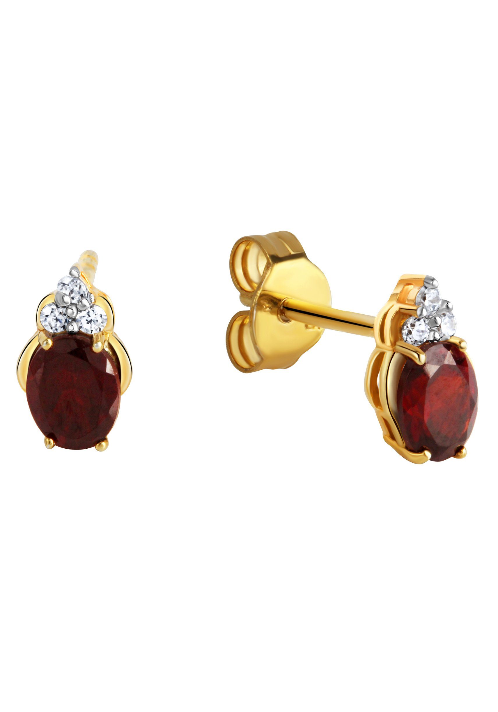 Firetti Paar Ohrstecker Schmuck Geschenk Silber 925 Ohrschmuck Edelstein Granat, mit Granat, Zirkonia (synth)