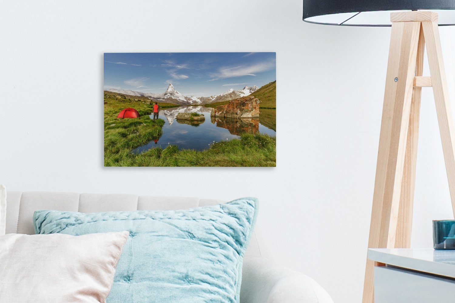 OneMillionCanvasses® Leinwandbild Camping in cm Aufhängefertig, Wanddeko, Landschaft, Schweizer St), Wandbild Leinwandbilder, einer 30x20 (1