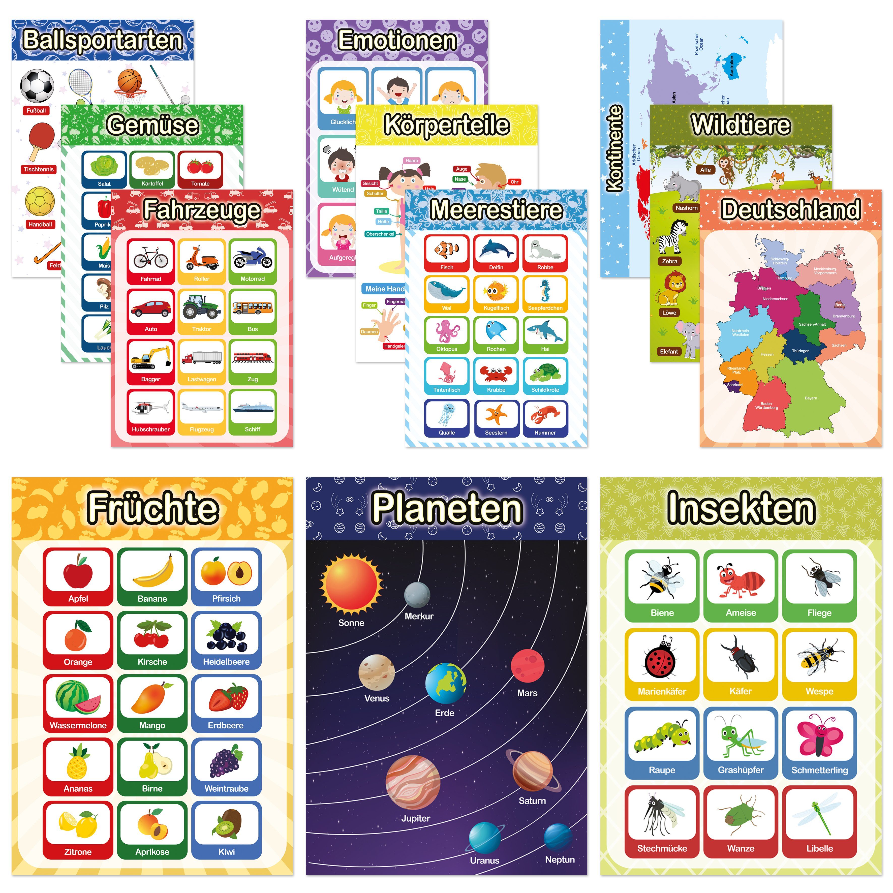 Likarto Poster 12 pädagogische Montessori Lernposter, günstig online kaufen