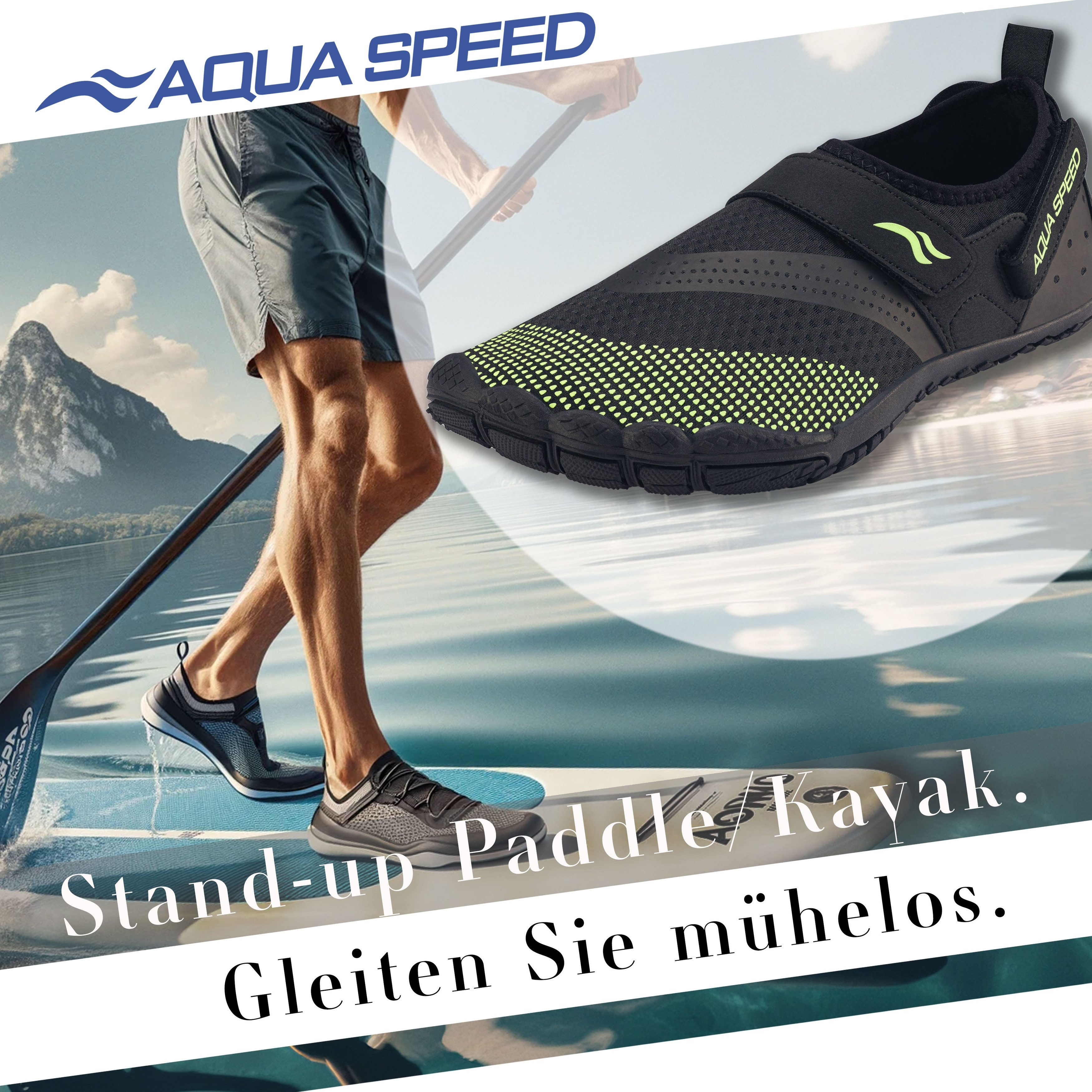 Aqua Speed Kinder-Strandschuhe AGAMA Gr. 35 – Schwarz/Fluor Grün + Handtuch Wasserschuh (Wasserschuhe für Kinder – sicherer Halt bei Spiel & Wasserspaß) Alltagstauglich & sportlich – Für Freizeit & Wasseraktivitäten