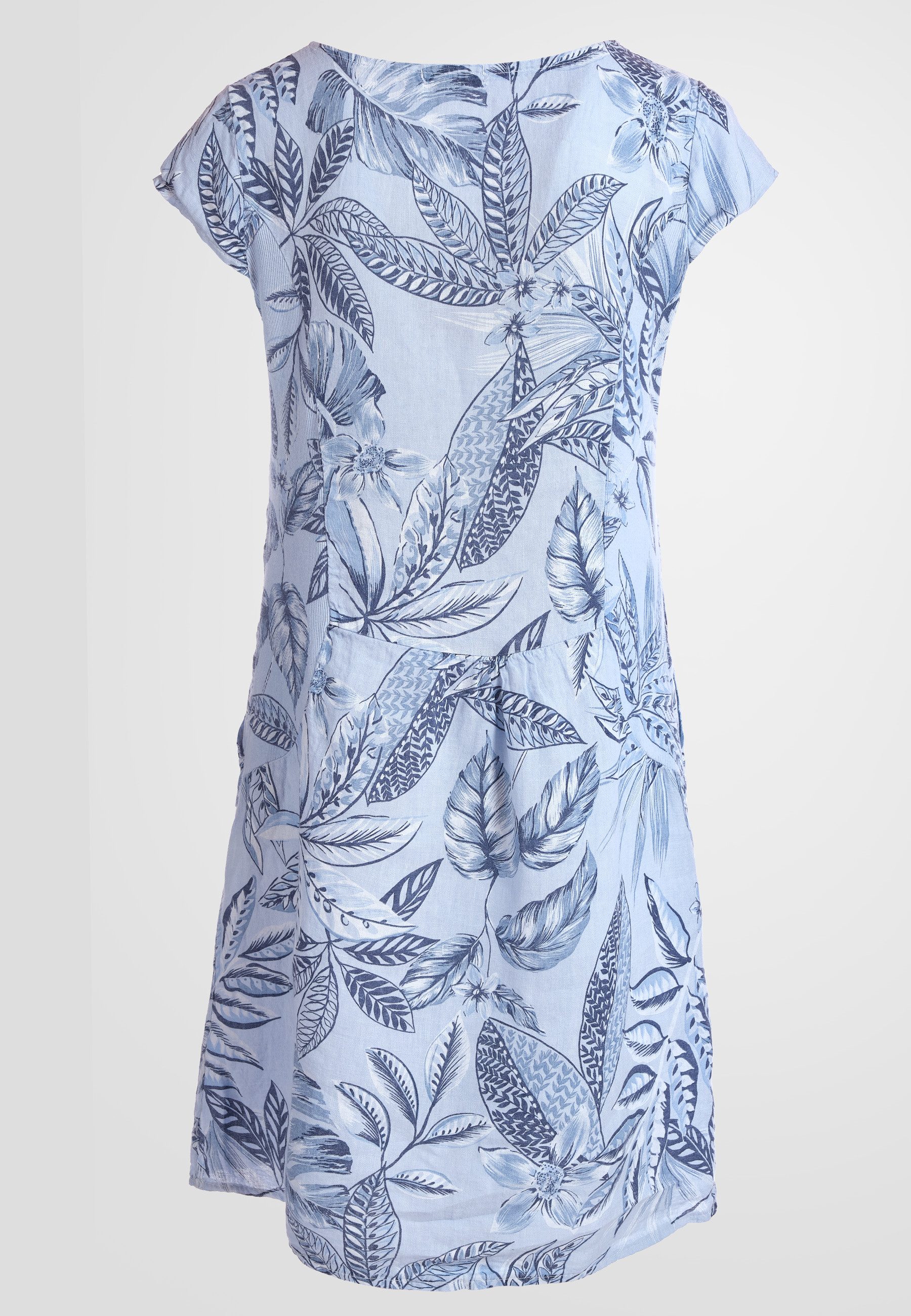 PEKIVESSA Sommerkleid Leinenkleid knielang kurzarm mit floralem Muster