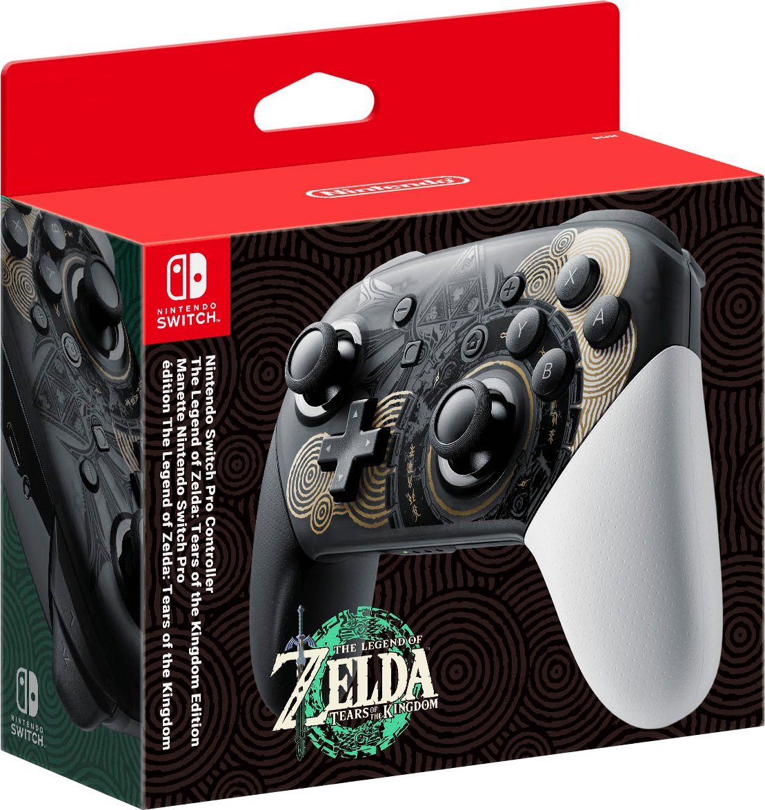 Nintendo Switch The Legend of Zelda: Tears of the Kingdom Pro Controller,  Atemberaubendes Design: schwarzes Gehäuse, goldene Akzente, verzierte  Symbole.
