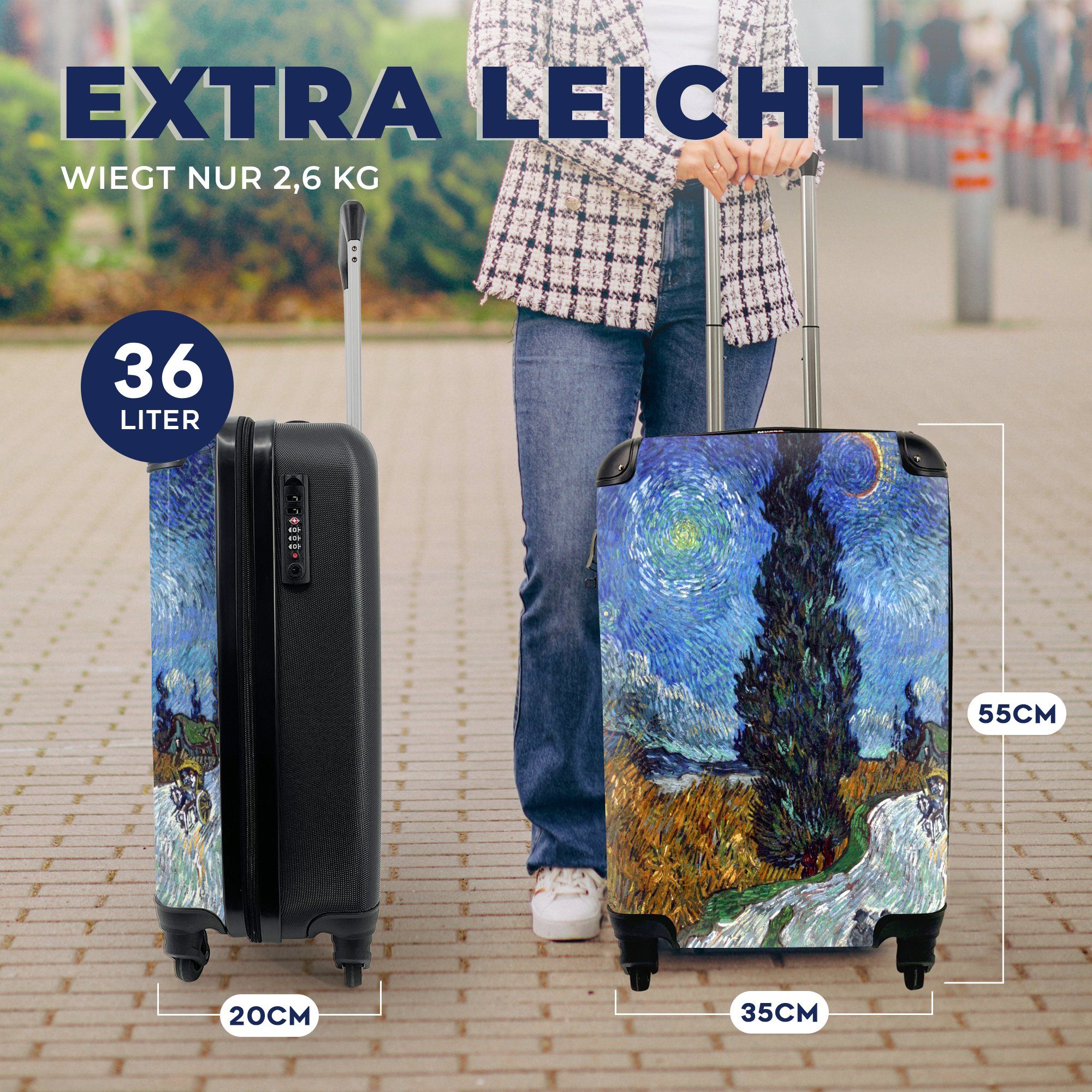 Reisekoffer van 4 Zypresse Reisetasche Handgepäckkoffer rollen, Vincent Rollen, Handgepäck Stern Ferien, Trolley, mit MuchoWow - Straße Gogh, für mit und