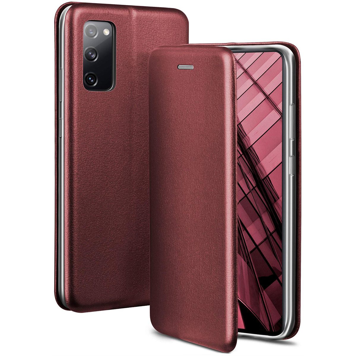 ONEFLOW Handyhülle für Samsung Galaxy S20 FE Premium Hülle Business Cover Rot 6,5 Zoll, 360 Grad Schutzhülle Flip Case Etui Klapphülle Dünn Leder Handy Tasche