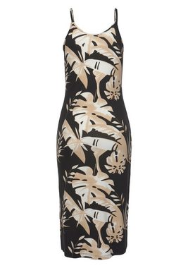 Vivance Midikleid mit Blätterdruck und Schlitz, figurbetontes Sommerkleid, Strandkleid
