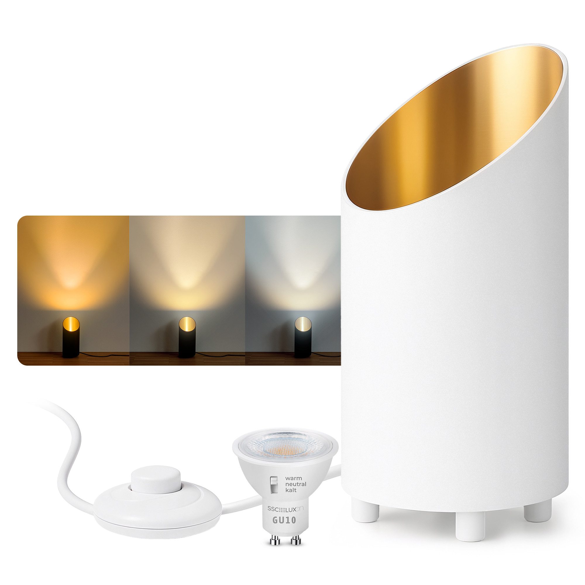SSC-LUXon LED Spiegelleuchte Möbellampe AUREVA mit LumiFLEX GU10 6W Birne 3in1 warm, neutral, kalt, Warmweiß bis Tageslicht