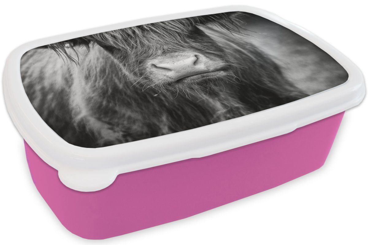 Lunchbox Schottischer Kinder, Mädchen, Erwachsene, Kunststoff, Brotbox Haare (2-tlg), Highlander Tiere, für Snackbox, MuchoWow - Brotdose - Kunststoff rosa