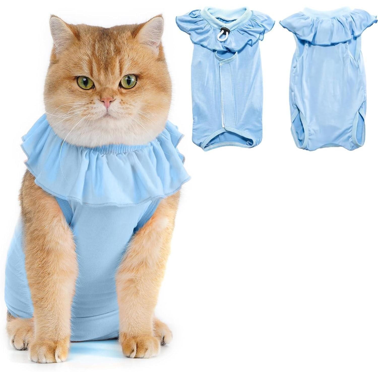 LuxusKollektion Schutzkragen Katzenbody Erholungsanzug Leckschutz Kastration Recovery Small Blau