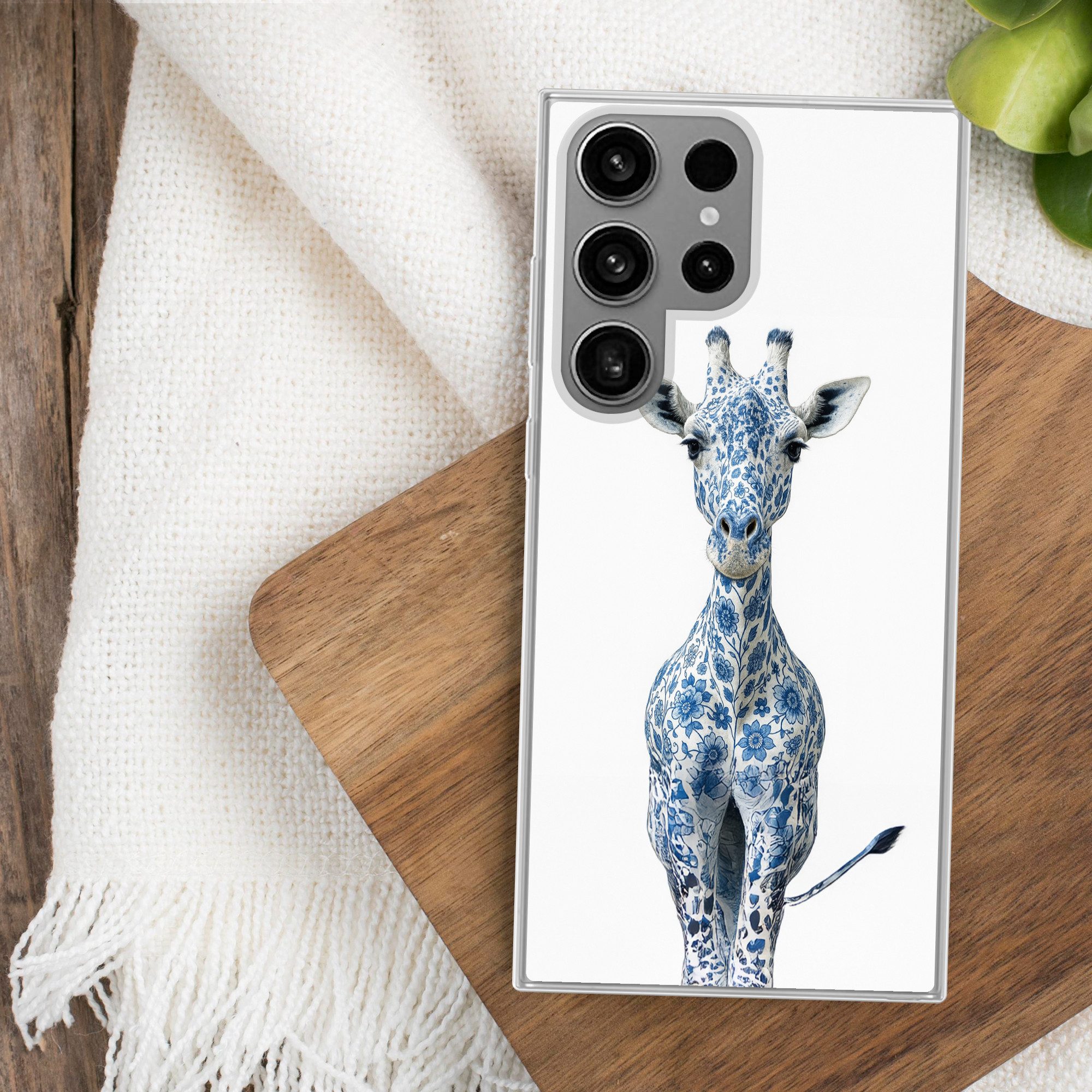 MuchoWow Handyhülle für Samsung Galaxy S23 Ultra Giraffe - Delfter Blau - Tiere - Minimali