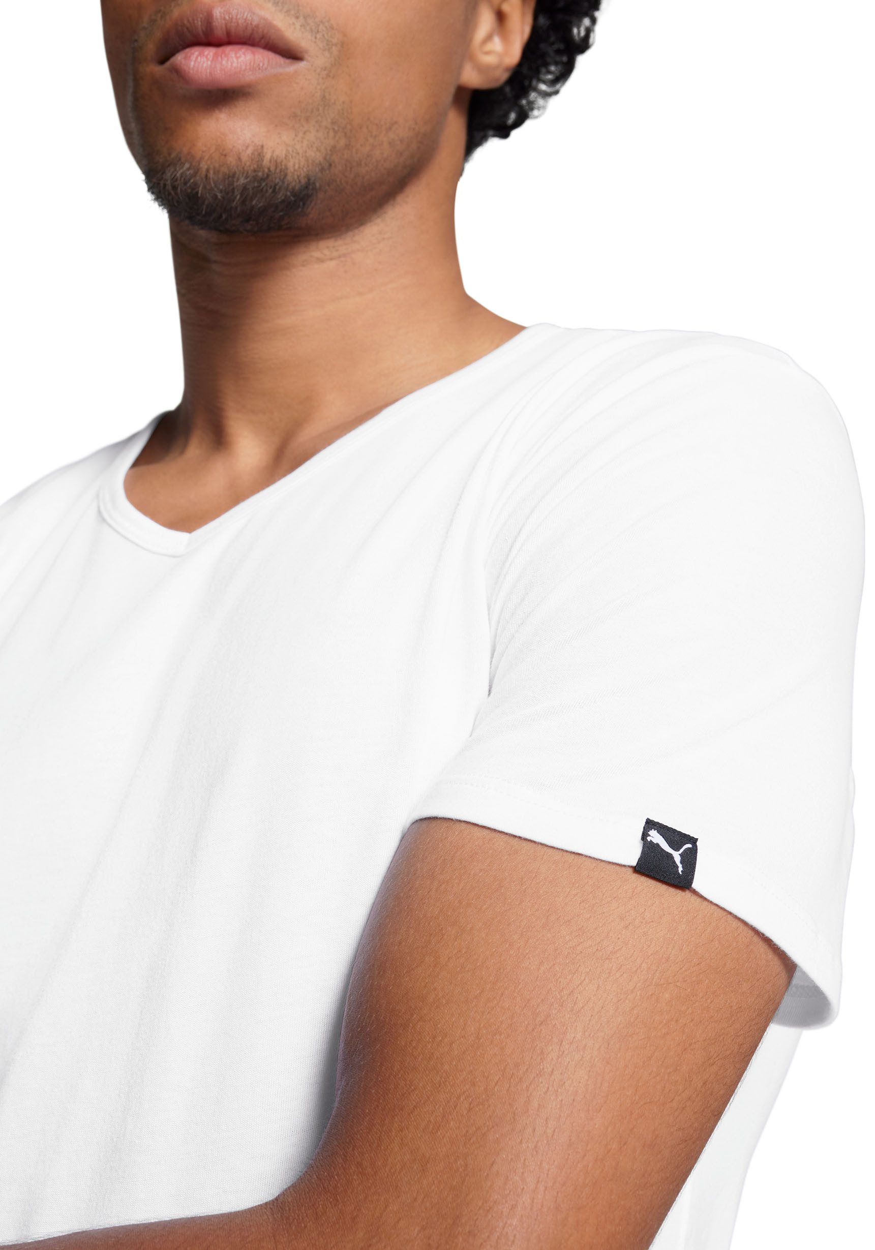 PUMA T-Shirt PUMA BASIC 2P V-NECK TEE (2er Pack) V-Ausschnitt, Kurzarm, elastisch, Baumwolle