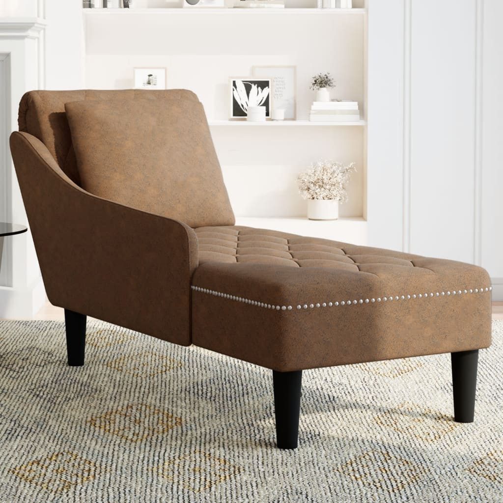 vidaXL Chaiselongue Chaiselongue mit Kissen und Rechter Armlehne Braun Kunstleder, 1 Teile