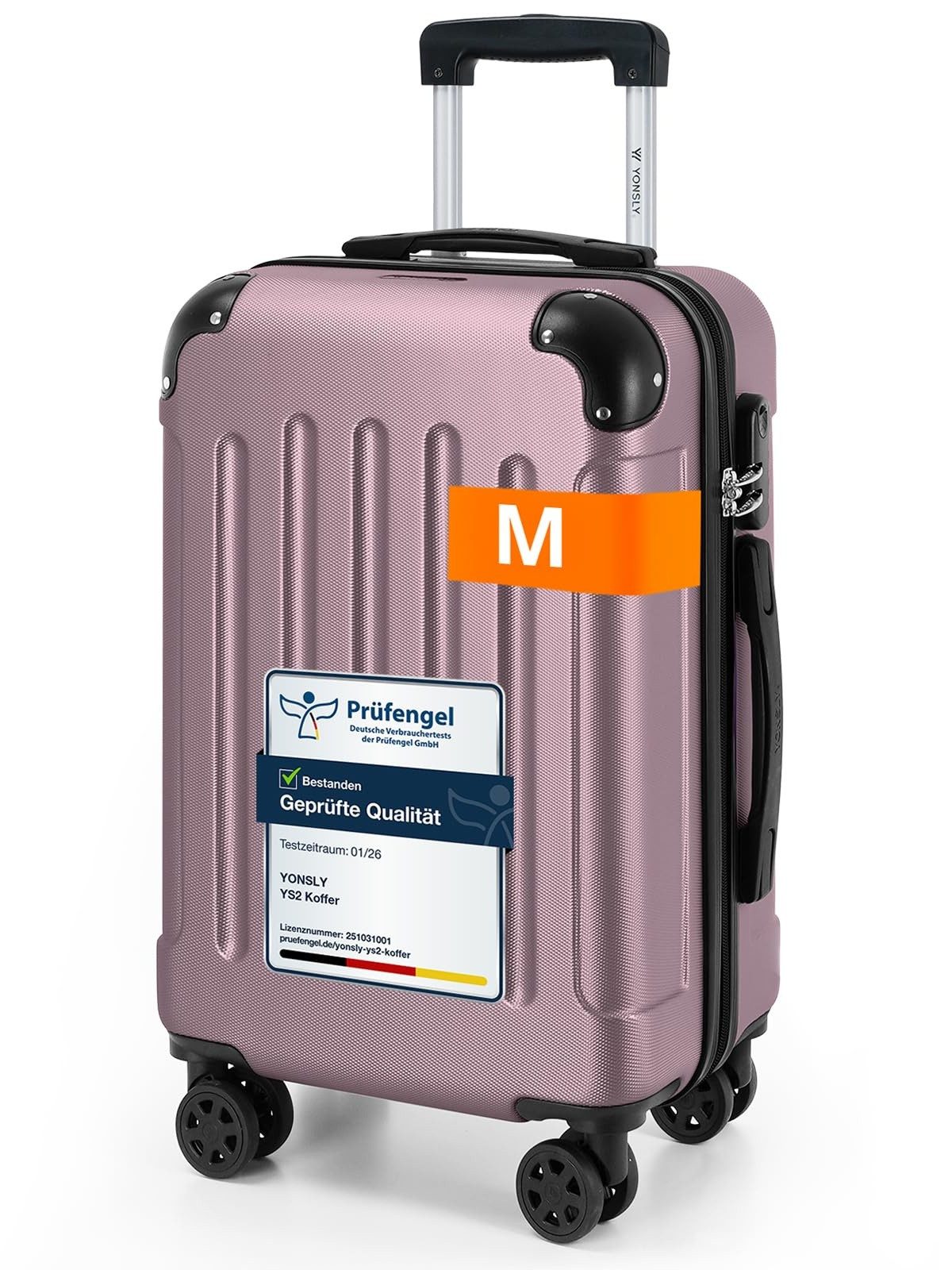 YONSLY Hartschalen-Trolley Hartschalen-Reisekoffer Trolley Rollkoffer in S/M/L/XL Größen, 4 Rollen, mit 360°-Lenkrollen, Zahlenschloss und mehrstufigem Teleskopgriff