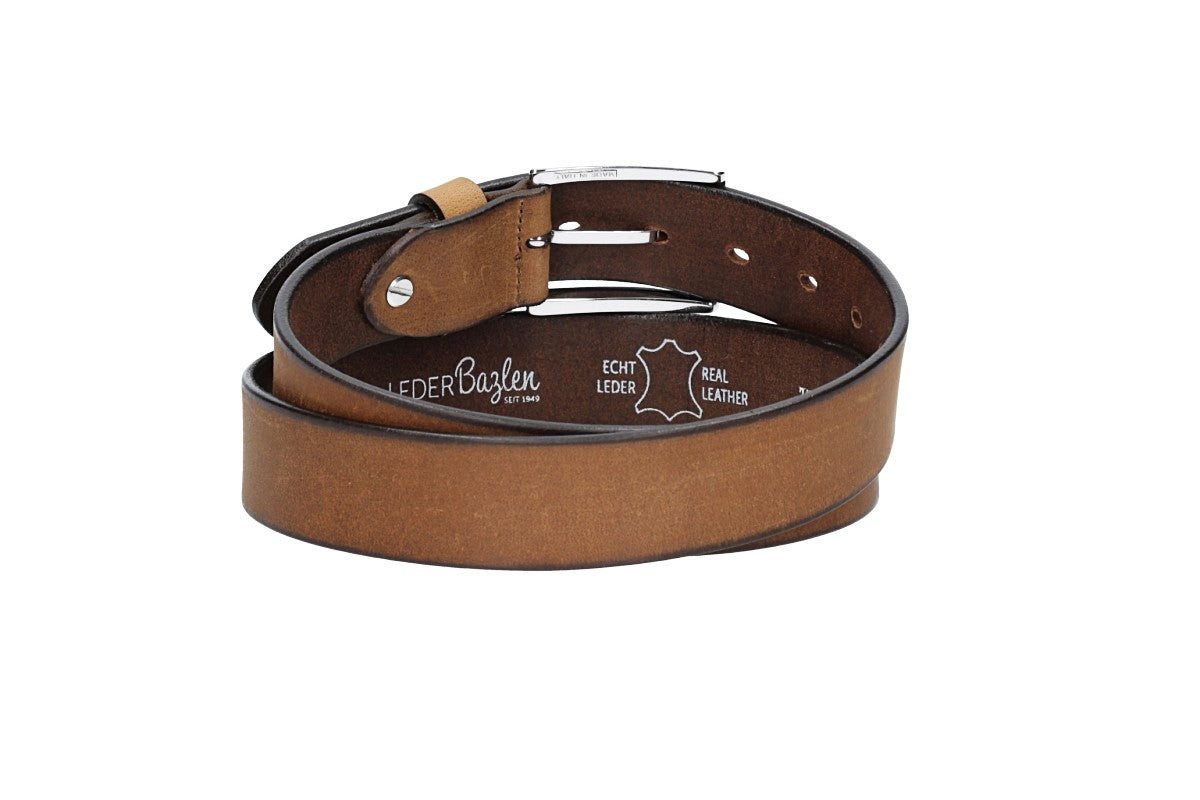 Leder Bazlen Ledergürtel Hellbraun 35mm mit Dornschließe in Silber (LB1152B35-640, 1-St) sehr weiches Vollrindleder