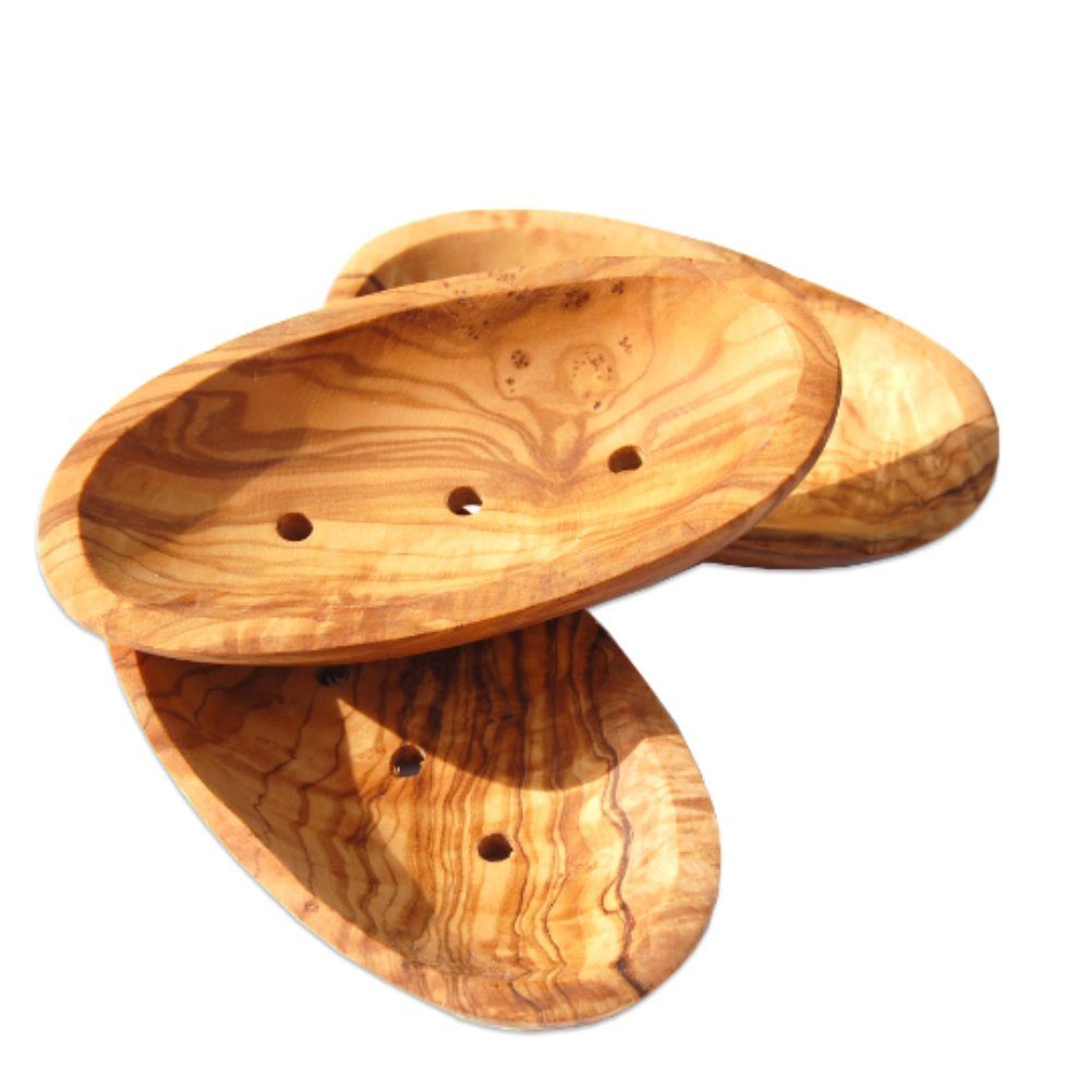 Olivenholz-erleben Seifenschale oval, kleine Seifenablage, Länge ca. 13 cm mit Rille auf der Rückseite, Breite: 13 cm, 1-St., Natürlich schön – ein Blickfang mit mediterranem Charakter