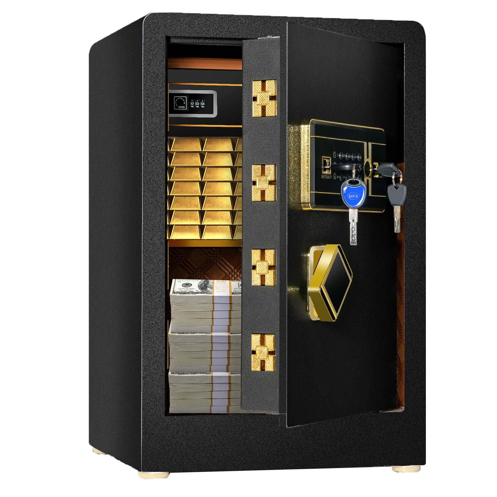 COSTWAY Tresor 42.5L, feuerfest Tresore für zu hause, Ganzstahl-Sicherheitsbox, 42,5L, Zahlenschloss, abschließbar, 37,5x36,5x59cm