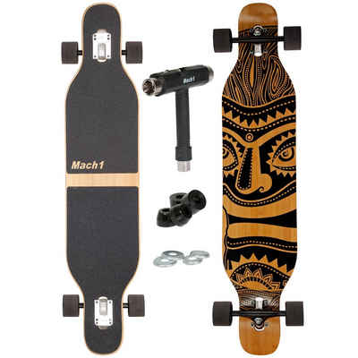 Mach1 Longboard aus Bambus mit Keramik Kugellager - Camber Drop Through Cruiser Board (Spar-Set inkl. T-Tool und extra Bushings, Longboard + T-Tool + 4er Set 85A Bushings), Twin Tip