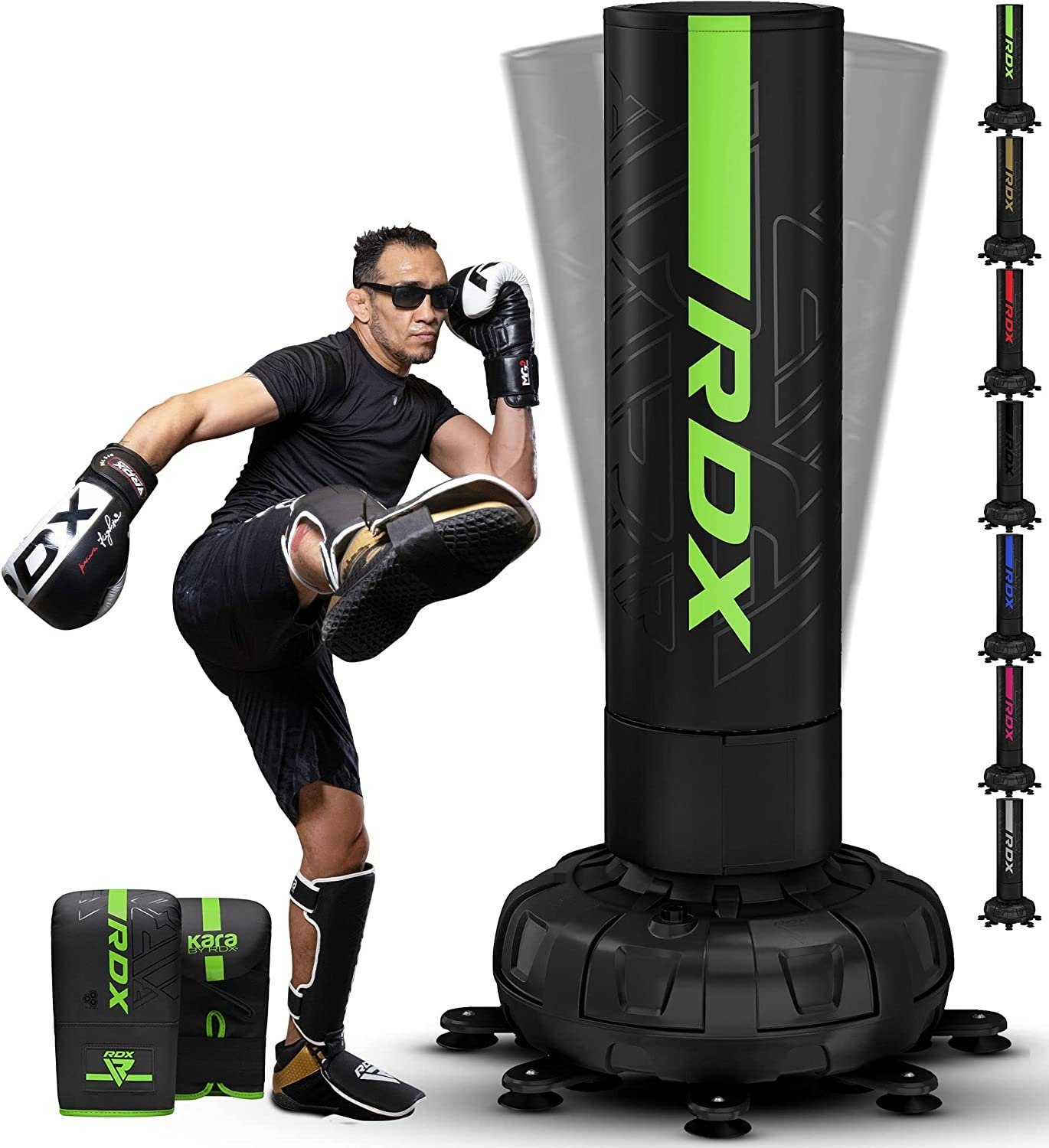 Sports mit MMA Boxsack GREEN Handschuhen, Kickboxen, Boxsack Fitness RDX RDX Freistehender 6ft