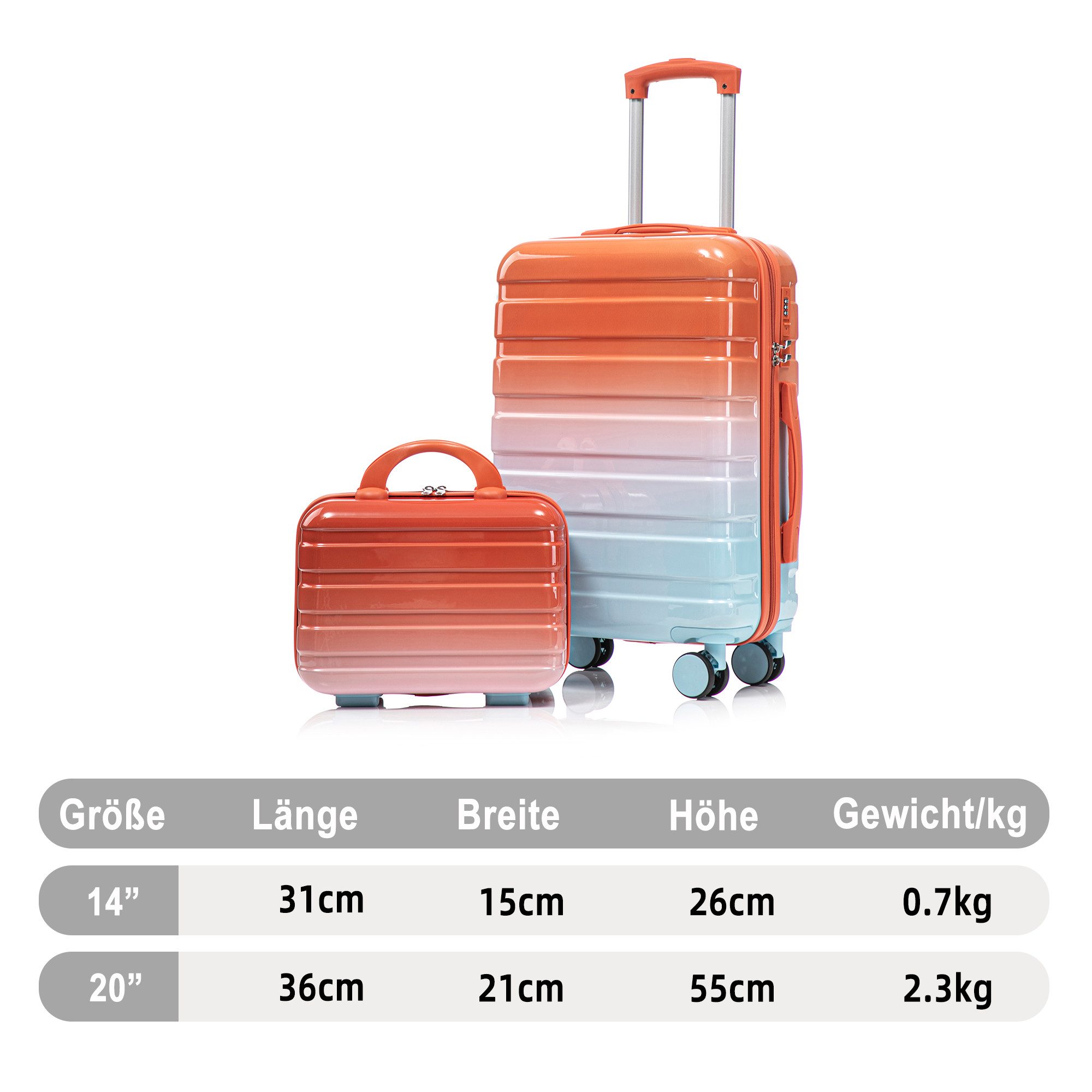 LVHOM Hartschalen-Trolley Handgepäck-Trolley&Koffer 2/4-St.14"/20"/24"/28", leise Rädern für Tour, Geschäftstrip, Familienurlaub, längere Erkundungen, Flughafentransfers