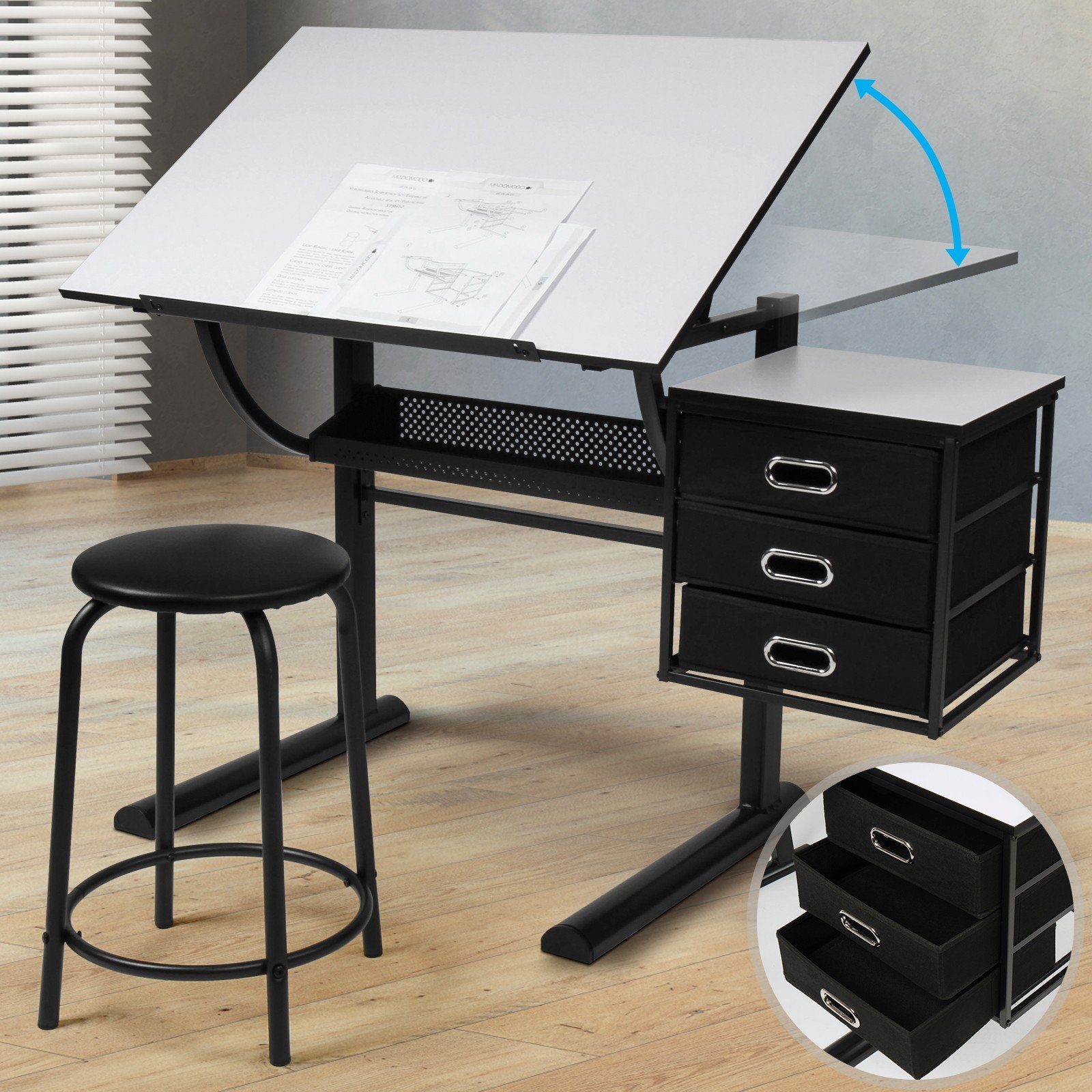 MIADOMODO Zeichentisch mit Hocker Schreibtisch Arbeitstisch günstig online kaufen