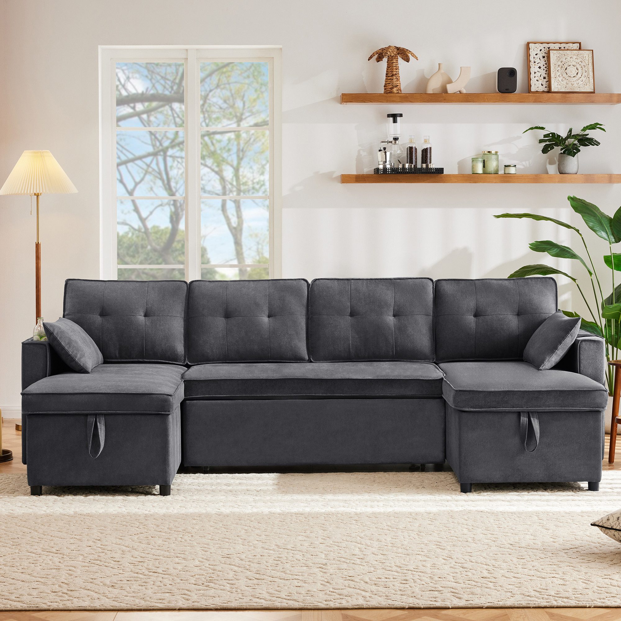 STILVORA Schlafsofa Ecksofa mit Getränkehalter&Stauraum,Polstersofa Leinen, günstig online kaufen