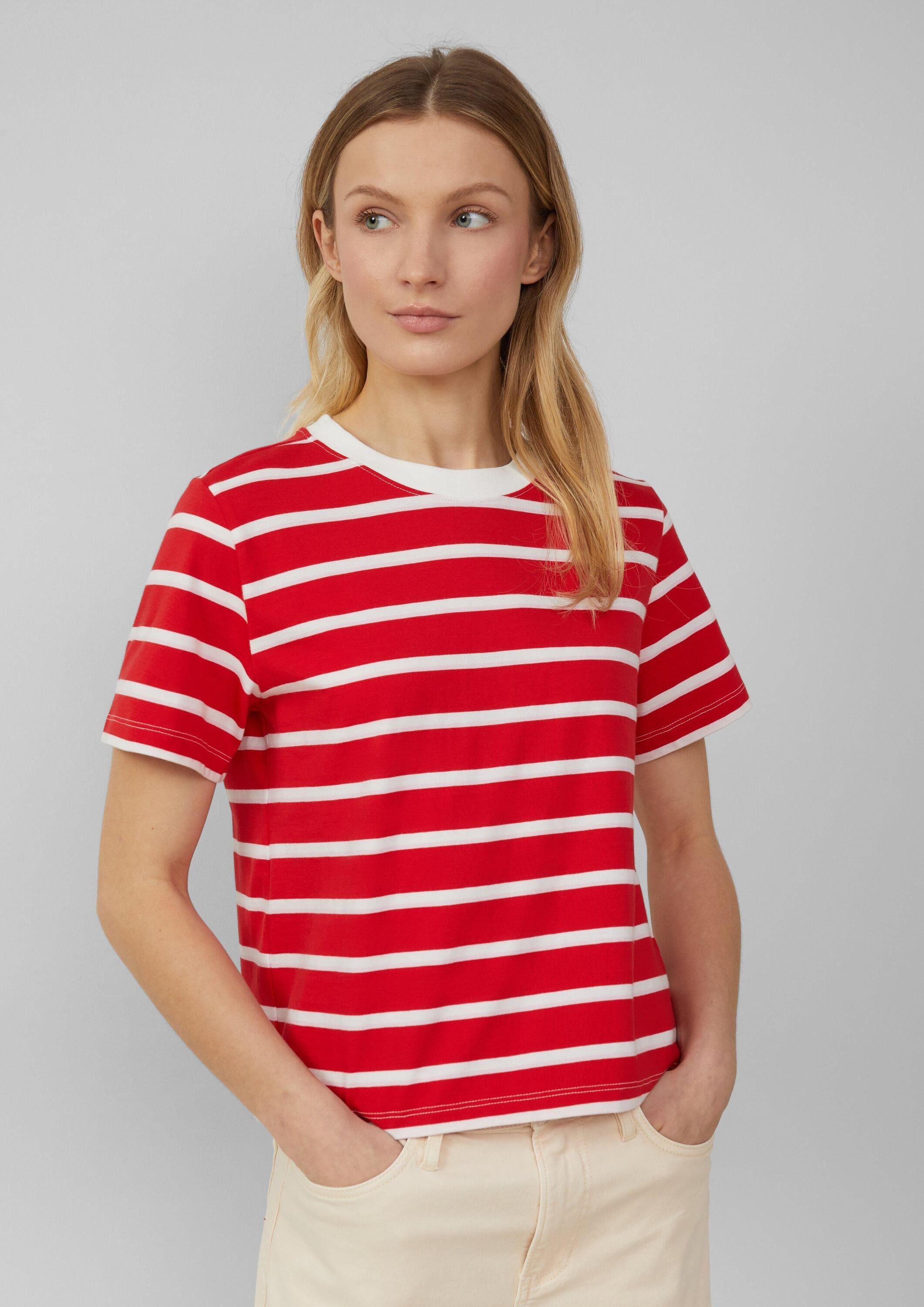 s.Oliver Kurzarmshirt T-Shirt Verkürztes Baumwoll-T-Shirt mit Streifen günstig online kaufen