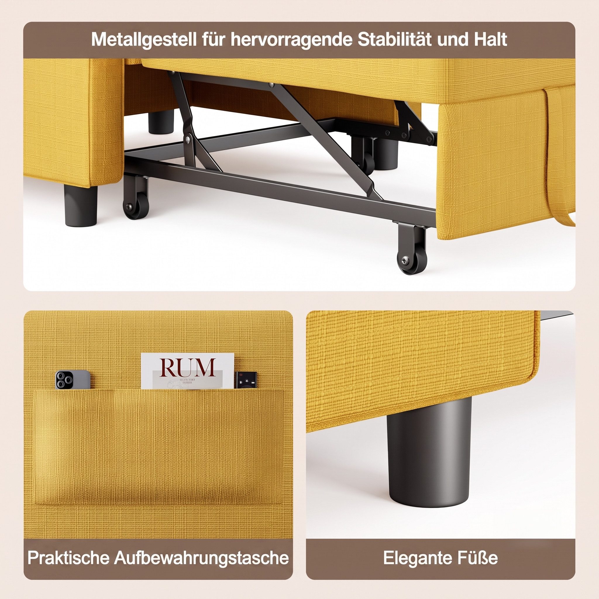 Blishom Relaxsessel 3-in-1 Schlafsessel Schlafsofa Klappbett Relaxsessel 78x86x84 cm, multifunktionaler Sessel zum Ausziehen als Gästebett – Bild 4 von 5