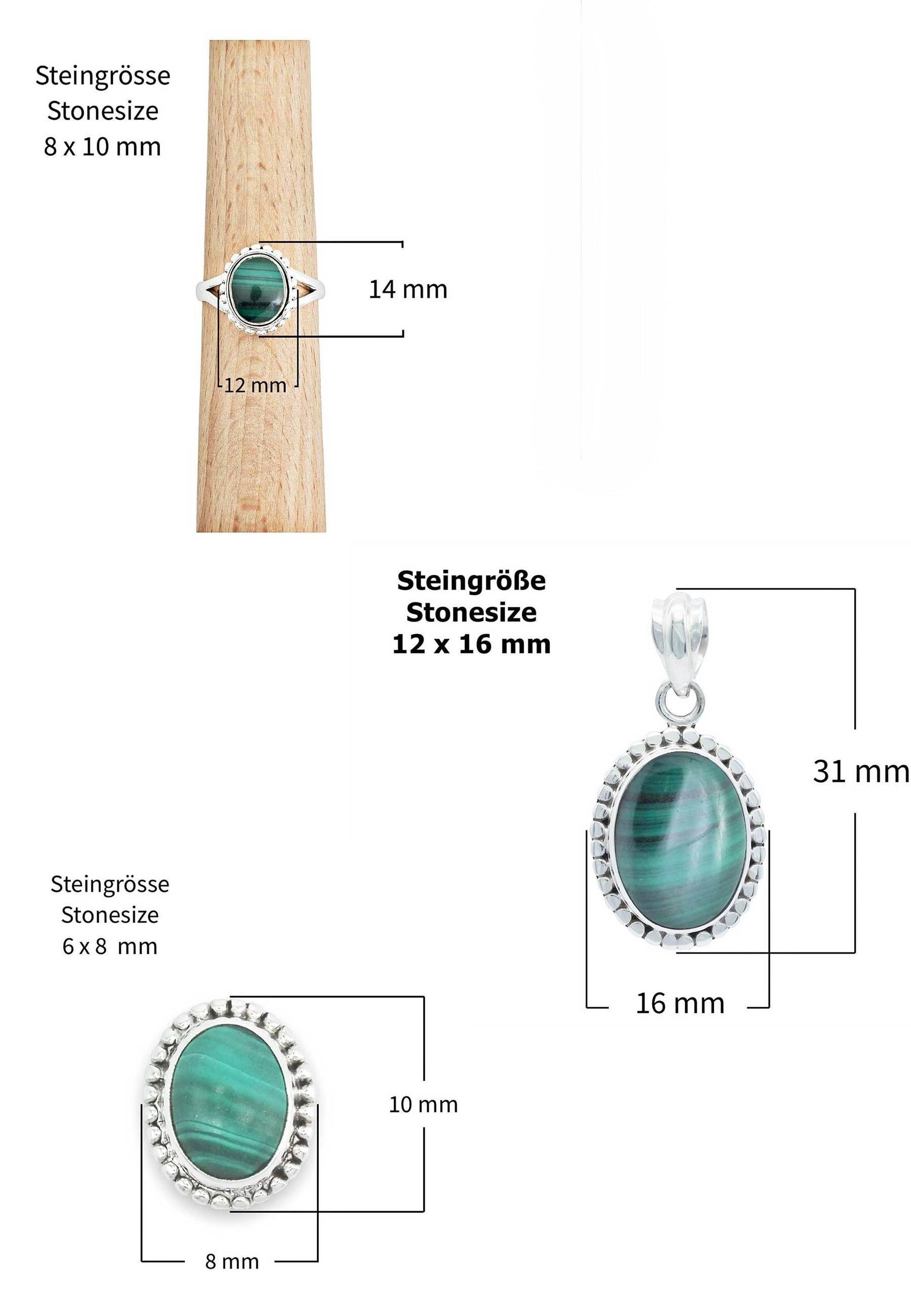 mantraroma Schmuckset 925er Silber mit Malachit (Schmuckset aus 925 Silber)