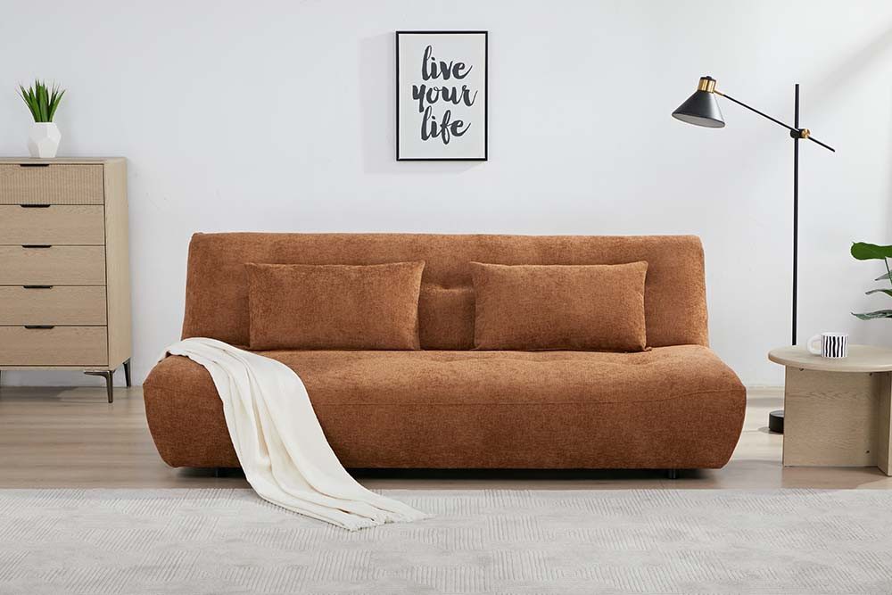 riess-ambiente Schlafsofa ELYPSE 195cm rostbraun - Chenille, Couch, FSC, multifunktional, Einzelartikel 1 Teile, Moderner 3-Sitzer inkl. Kissen - ideal f. Wohn-, Gäste- & Schlafzimmer