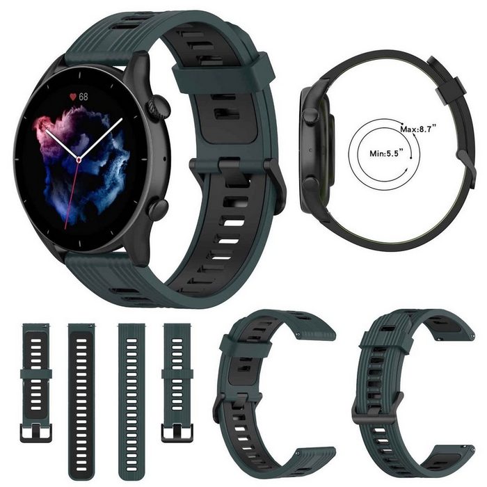 Wigento Smartwatch-Armband Für Amazfit GTR 4 / GTS 4 Watch Uhr Kunststoff / Silikon Armband Ersatz Arm Band Ersatz D-Grün / Schwarz