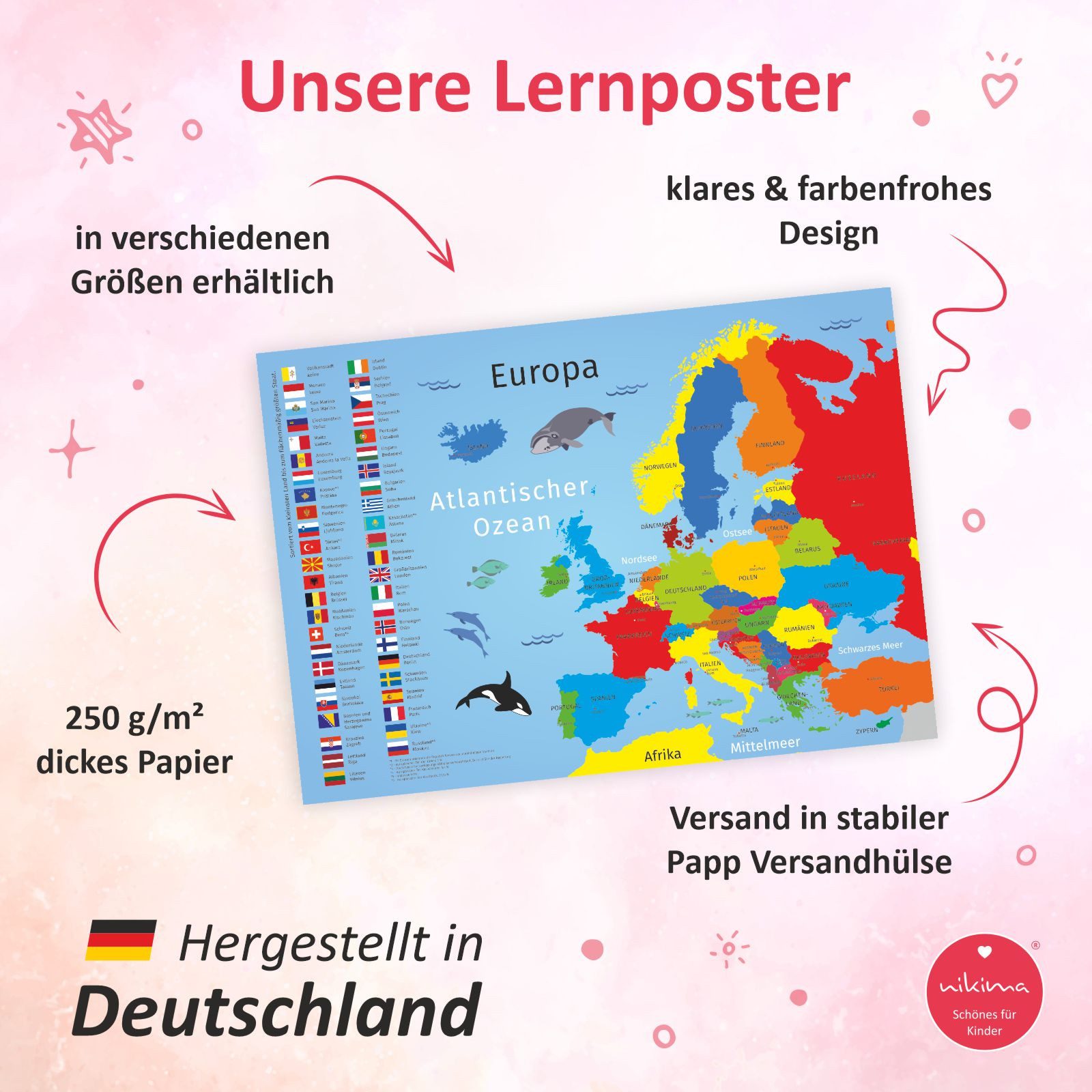 nikima Poster Kinder Lernposter Europa - Größe: DIN A3 - 420 x 297 mm, Europa, Kinder Lernposter – Bild 3 von 5