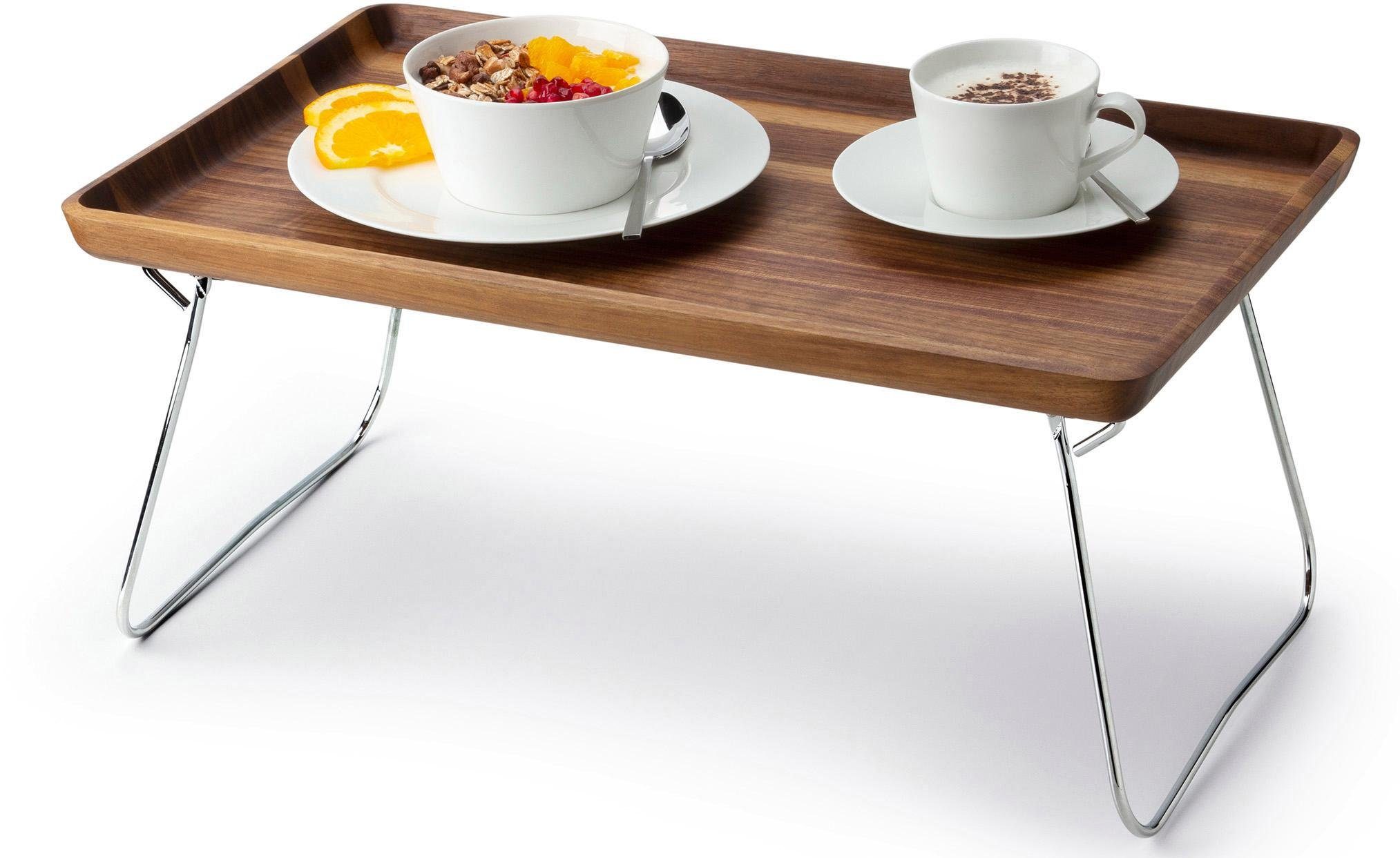 Continenta Tablett, Walnuss-Holz, verchromte Füße, Made in Germany