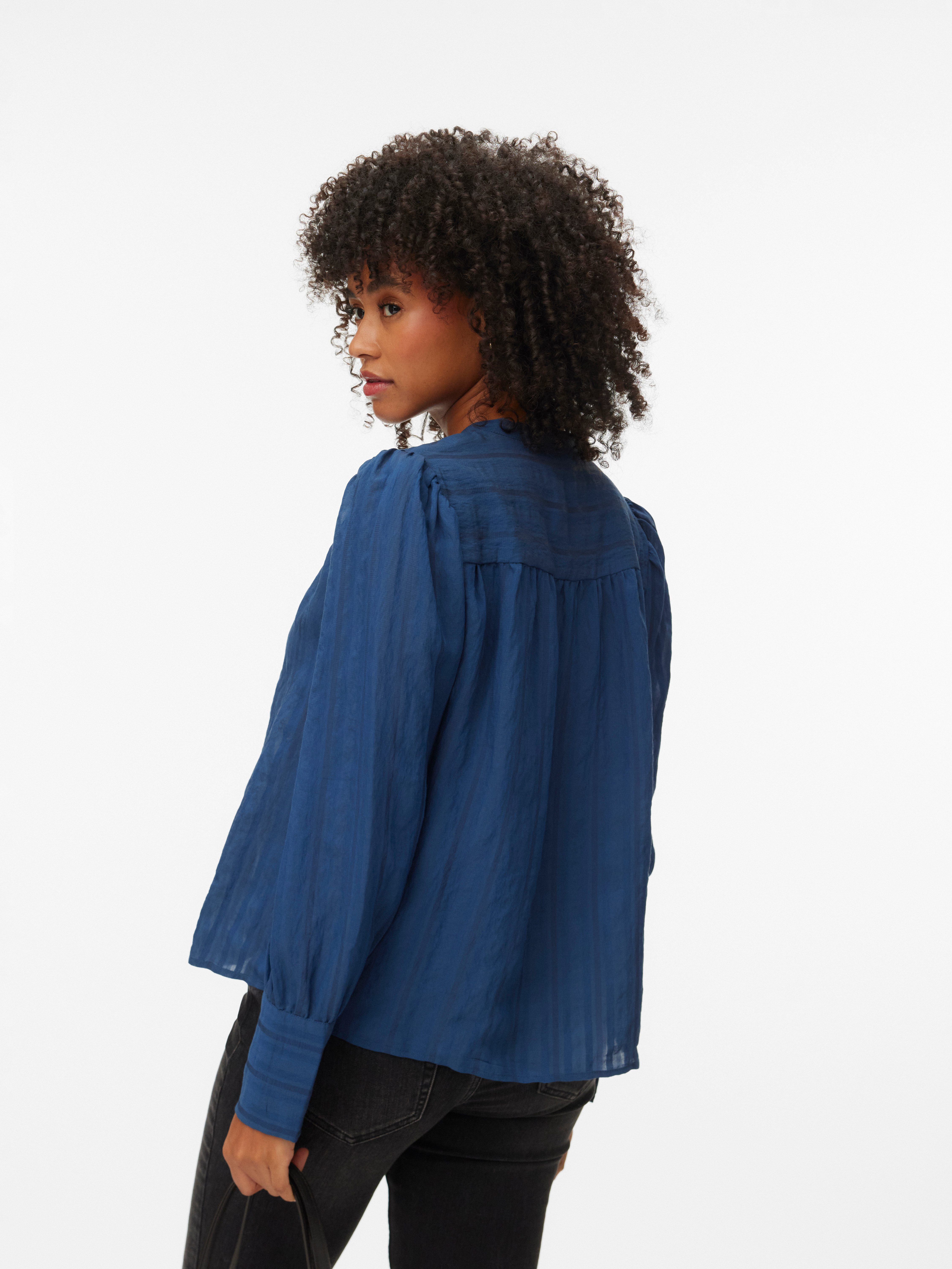 Vero Moda Hemdbluse VMISELLE L/S SHIRT WVN BTQ lange Bündchen, Ton-in Ton Streifenmuster