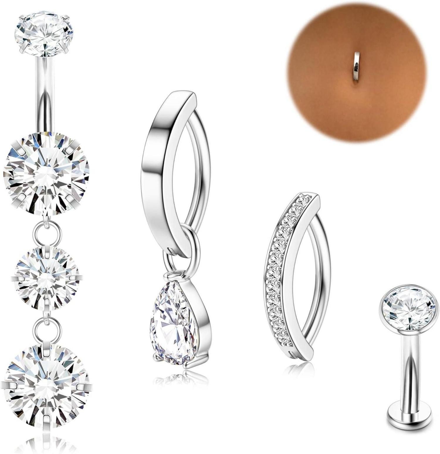 Bauchnabelpiercing-Set 14G Bauchnabelpiercing Chirurgenstahl Silber Gold CZ Belly Piercing