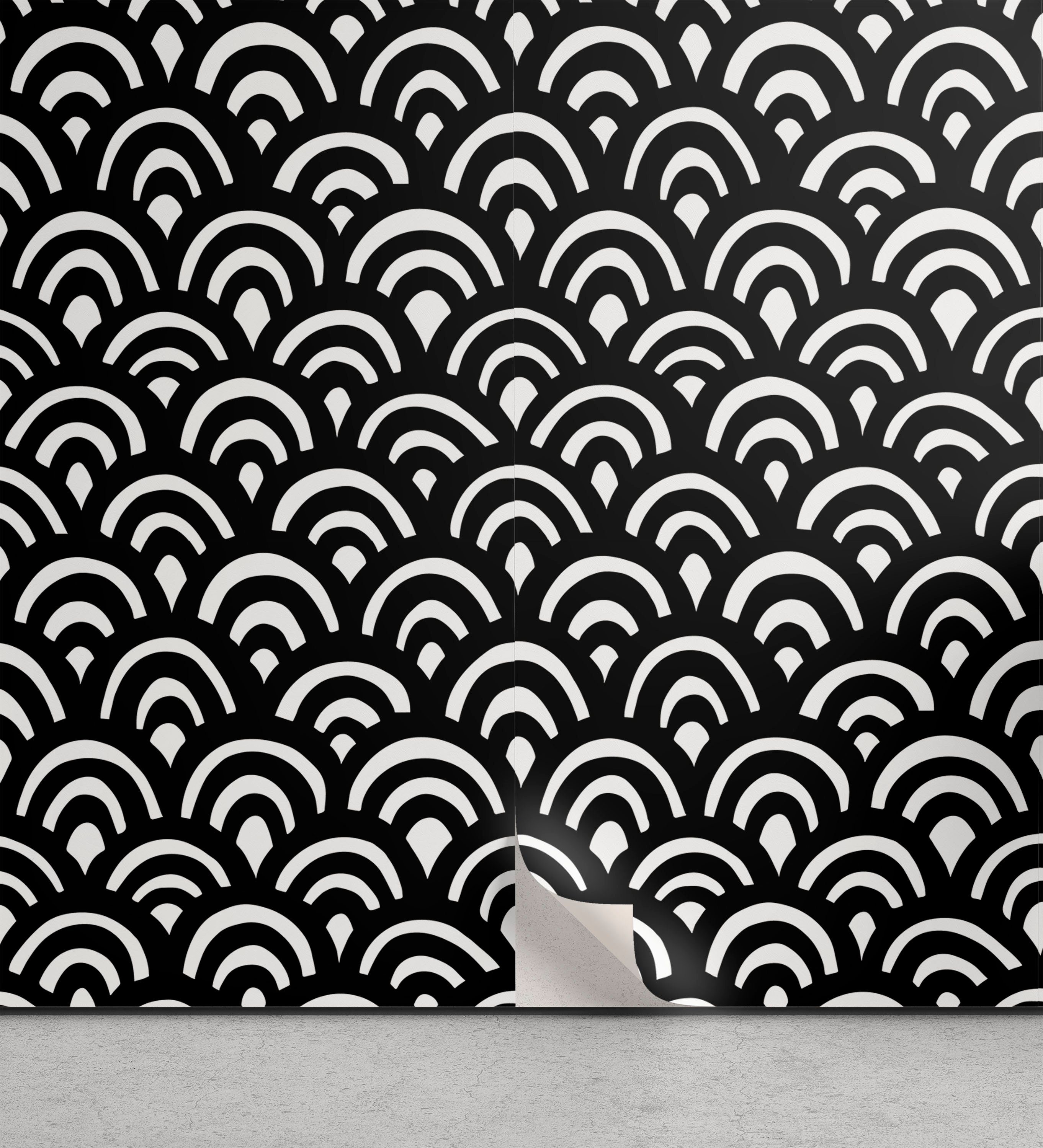 Abakuhaus Japanischer Waves Abstrakt Seigaiha Küchenakzent, selbstklebendes Vinyltapete Wohnzimmer