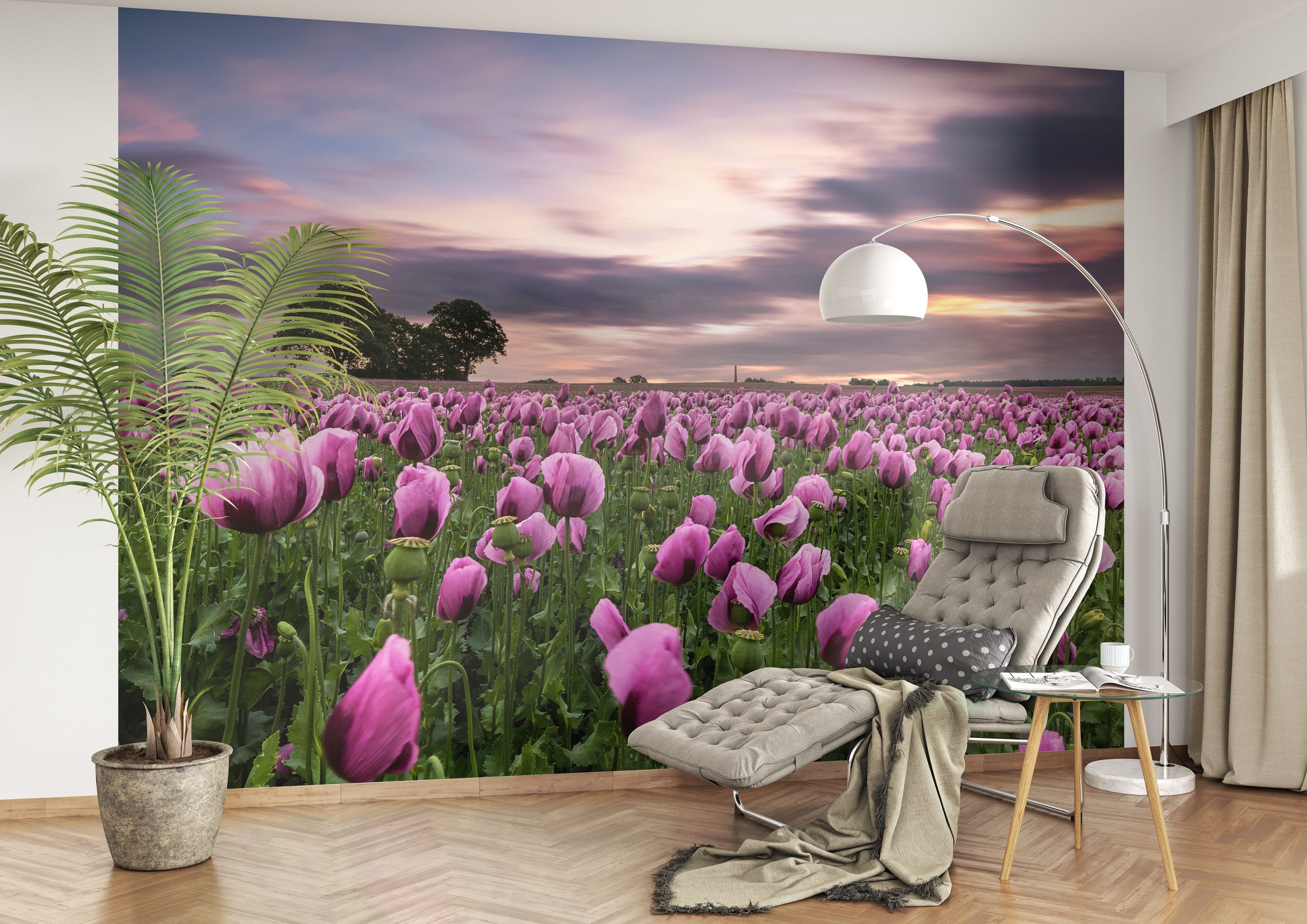 Rasch Fototapete Blumenwiese - Vliestapete Pink, floral, bedruckt, (1 Rolle, 1 St., Kollektion 'Magicwalls' - 2,65 m x 3,71 m), Lichtbeständige Farben - Feucht abwischbar - Restlost abziehbar