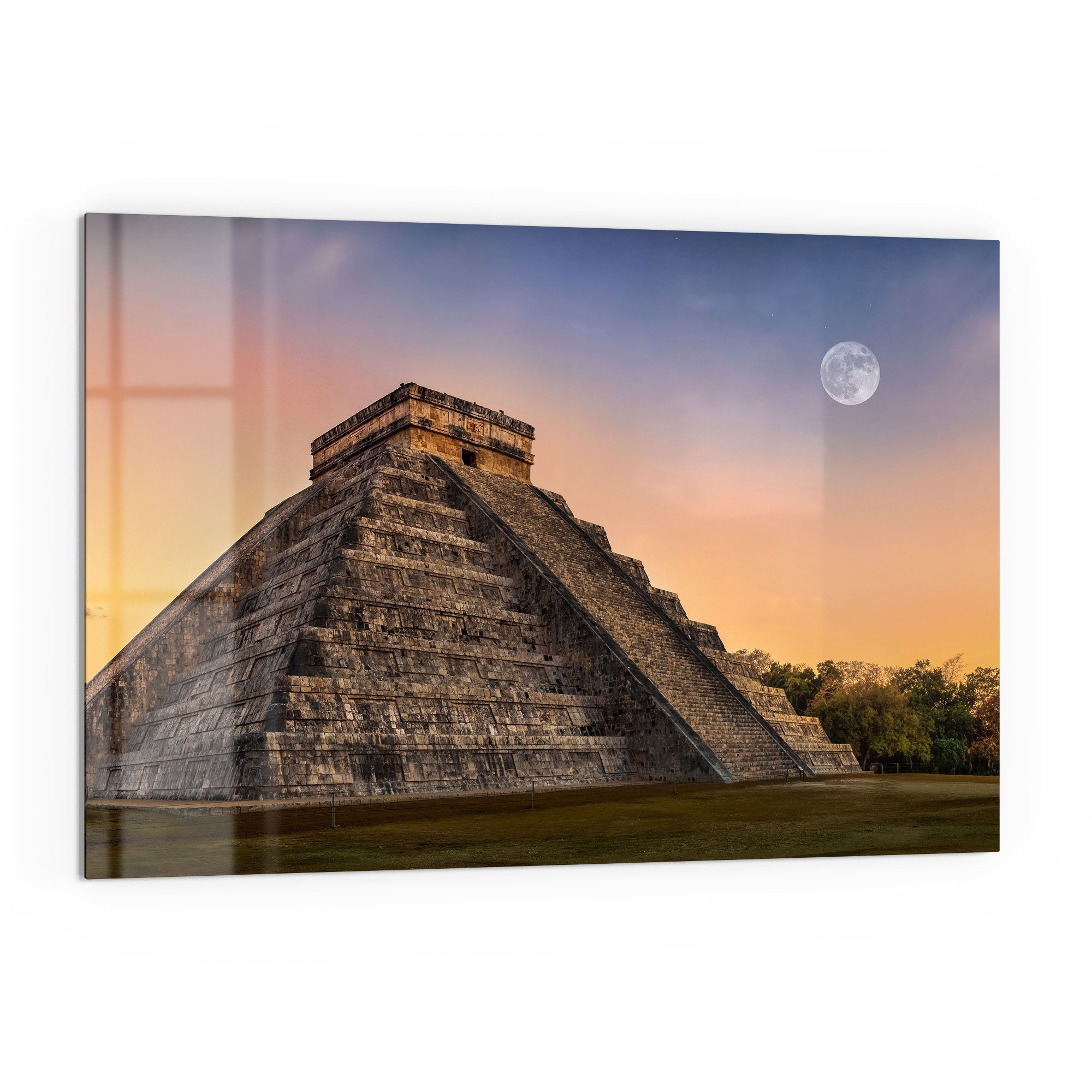 DEQORI Küchenrückwand 'Maya-Pyramide am Abend', Glas Spritzschutz Badrückwand Herdblende