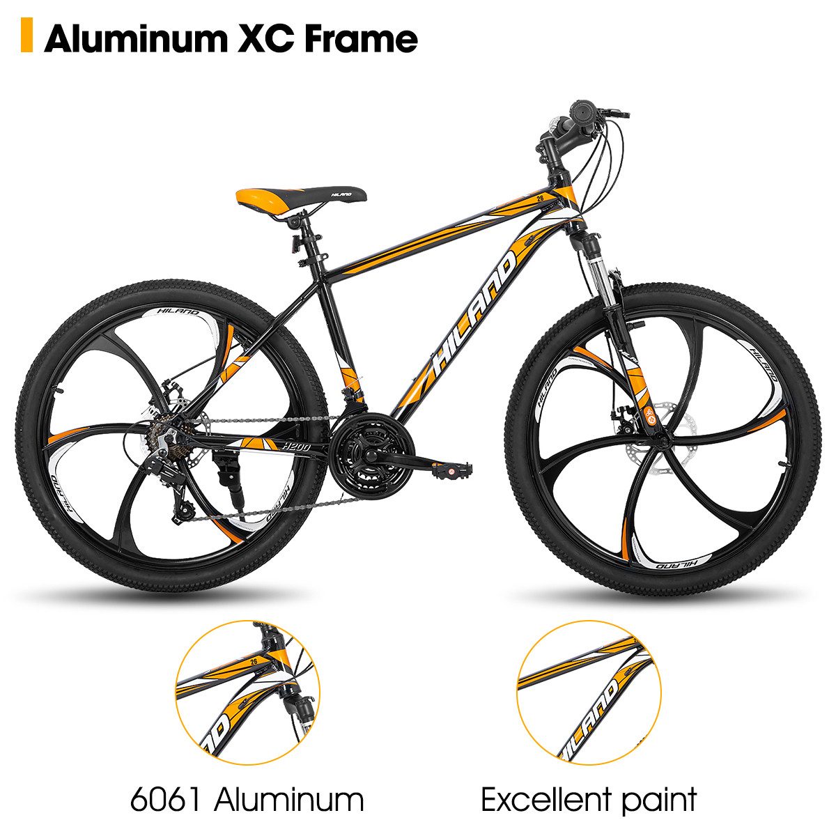 HILAND Mountainbike 26 Zoll Mountainbike MTB für Jugendliche Fahrrad Herren Damen Jungen, mit Aluminiumrahmen Scheibenbremse Federgabel 6 Speichenräder