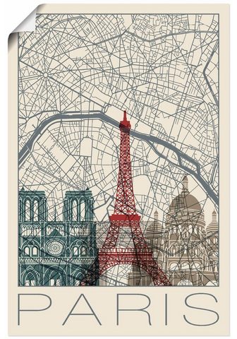 Artland Paveikslas »Retro Karte Paris Frankrei...