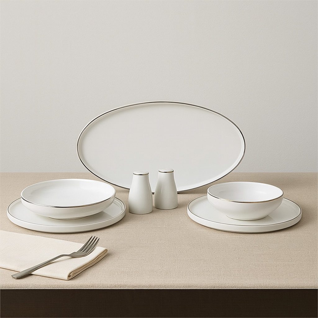 Bricard Geschirr-Set Lunel Tafelgeschirr, Porzellan, spülmaschinenfest 27-tlg., 6 Personen, Mikrowellen geeignet