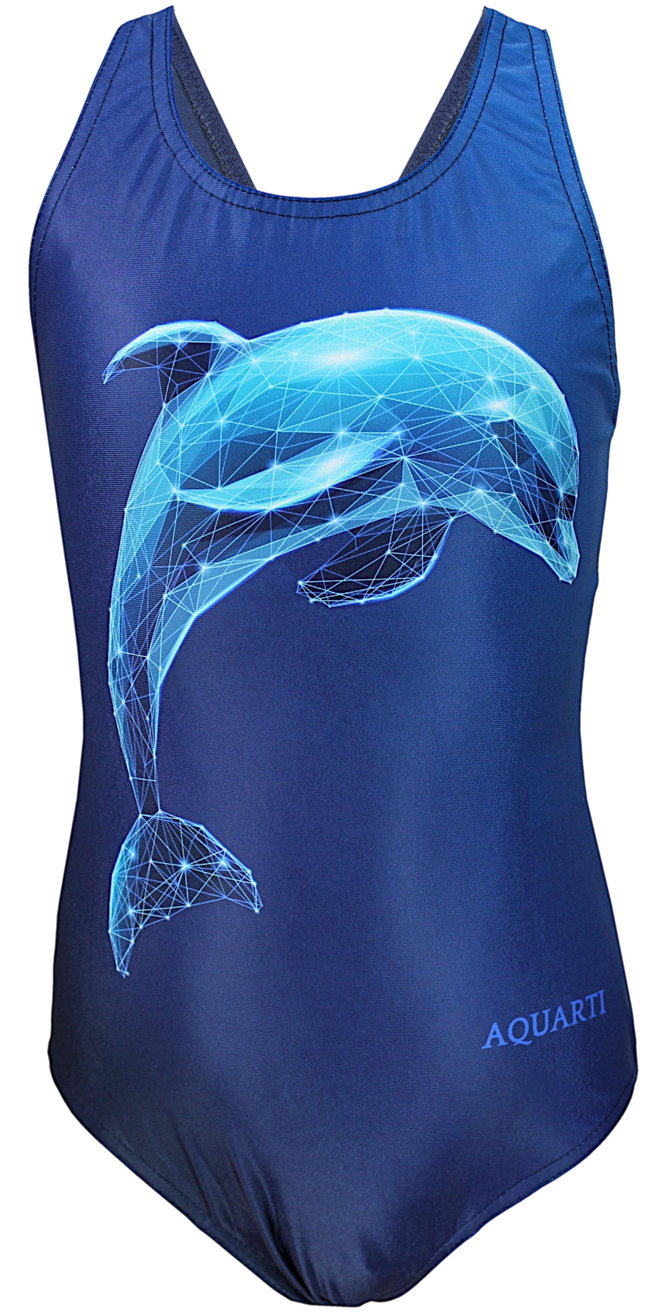 Wettkampf Aquarti Delfin Dunkelblau Mädchen digital Schwimmanzug / Chlorresistent Blau Badeanzug Badeanzug Muscleback