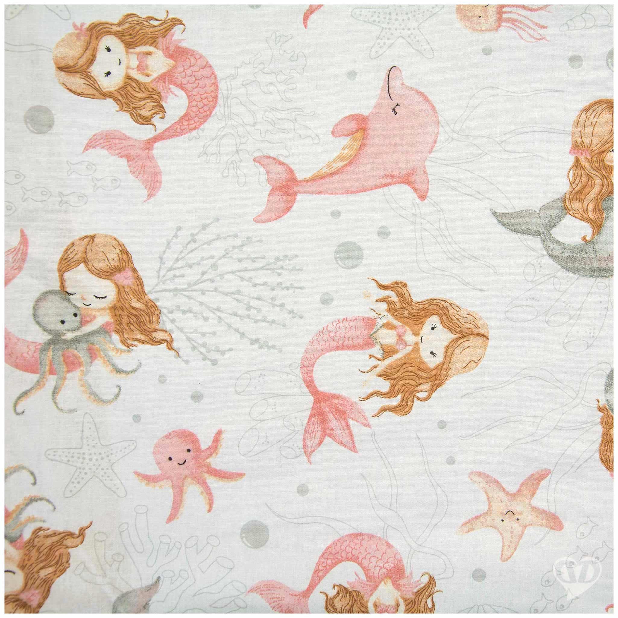 maDDma Stoff Kinderstoff Meeresflüstern ab 0,5m x 1,6m Baumwollstoff, weiß-grau-rosa