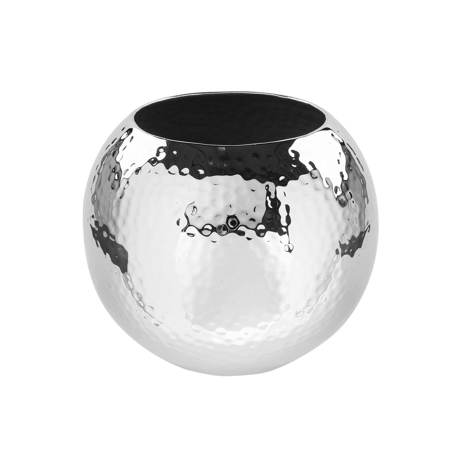 Fink Dekovase Vase MOON - silberfarben - Eisen vernickelt - H.13cm x Ø 16cm (1 St), Vernickelt - gehämmerte Oberfläche - Durchmesser Öffnung 10 cm